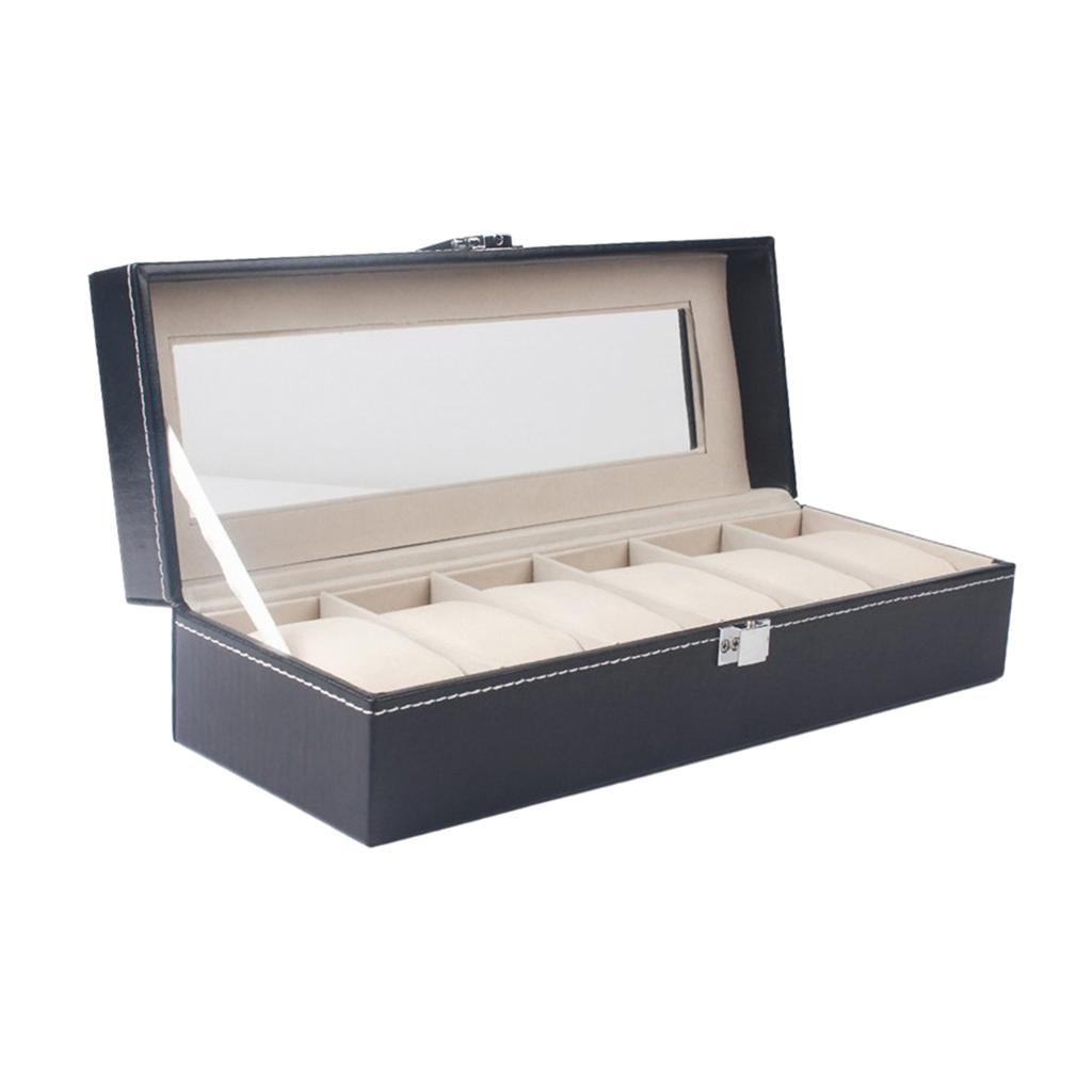 Pu Leather Watch Box Jewelry Bracelets Display Organizer Watch Showcase Lockable