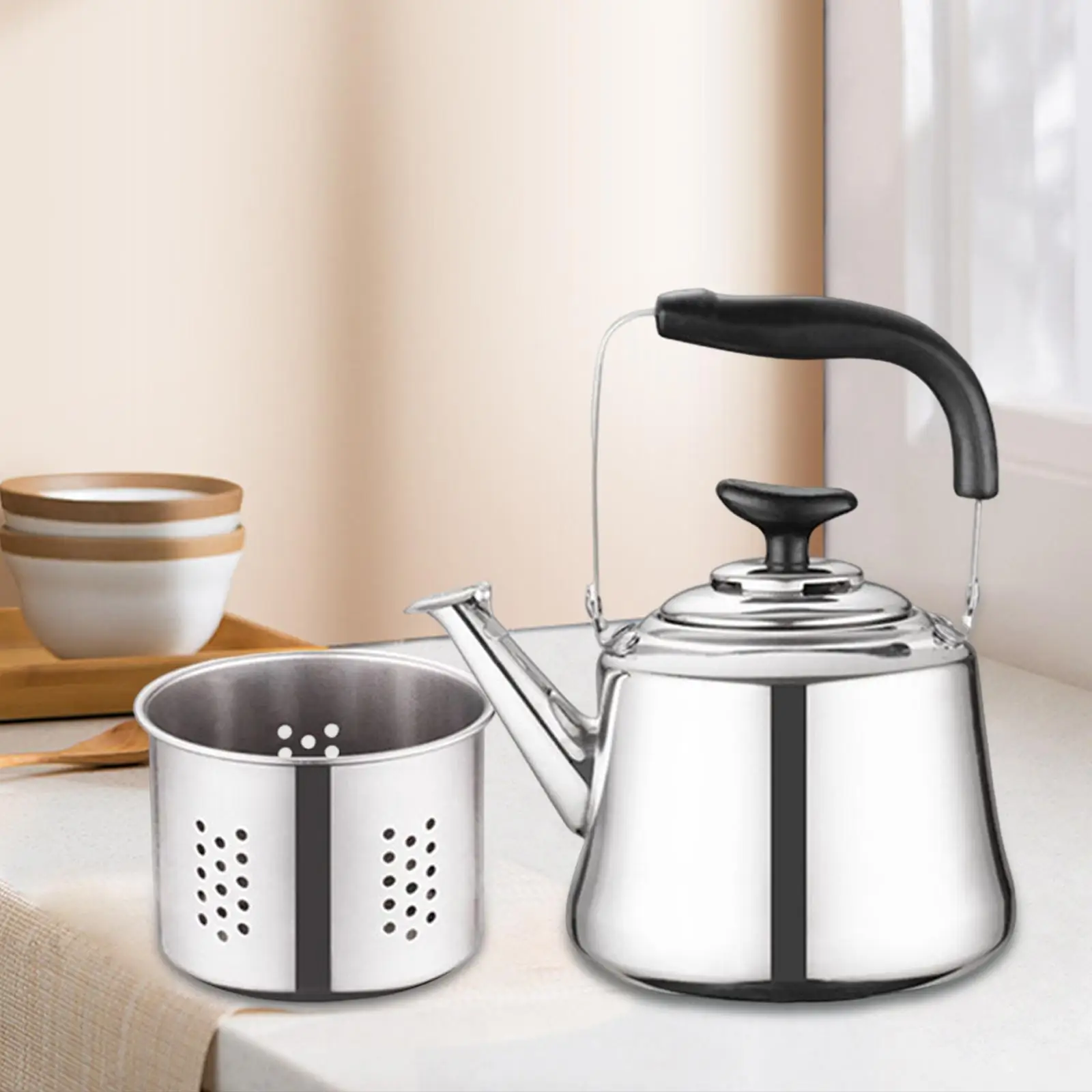 1000ml Stainless Steel Whistling Tea Kettle with Tea Leak Teapot for Kitchen