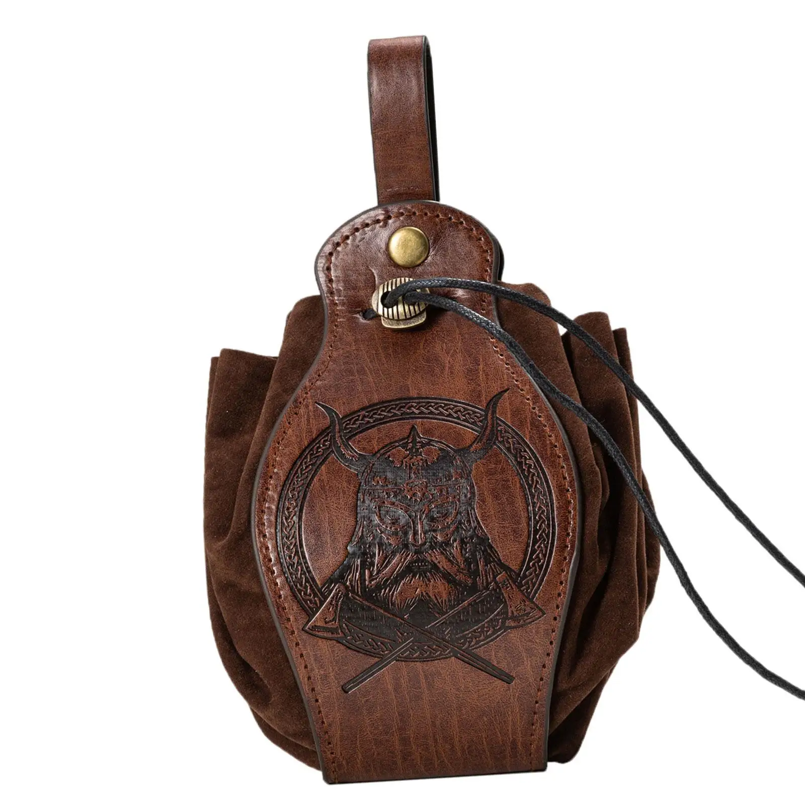 Medieval Drawstring Pouch PU Leather Bum Bags Casual Dice Bag Waist Bag Fanny Pack for Walking Party Camping Trekking Running