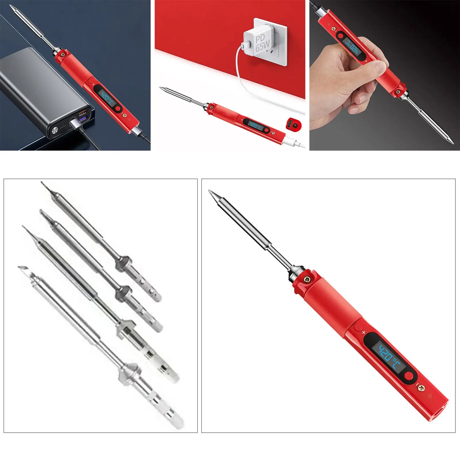 Soldering Iron Kit, 65W Portable Adjustable Temperature Welding Tool Pen, Easy Apply USB Powered Mini Soldering Iron Set