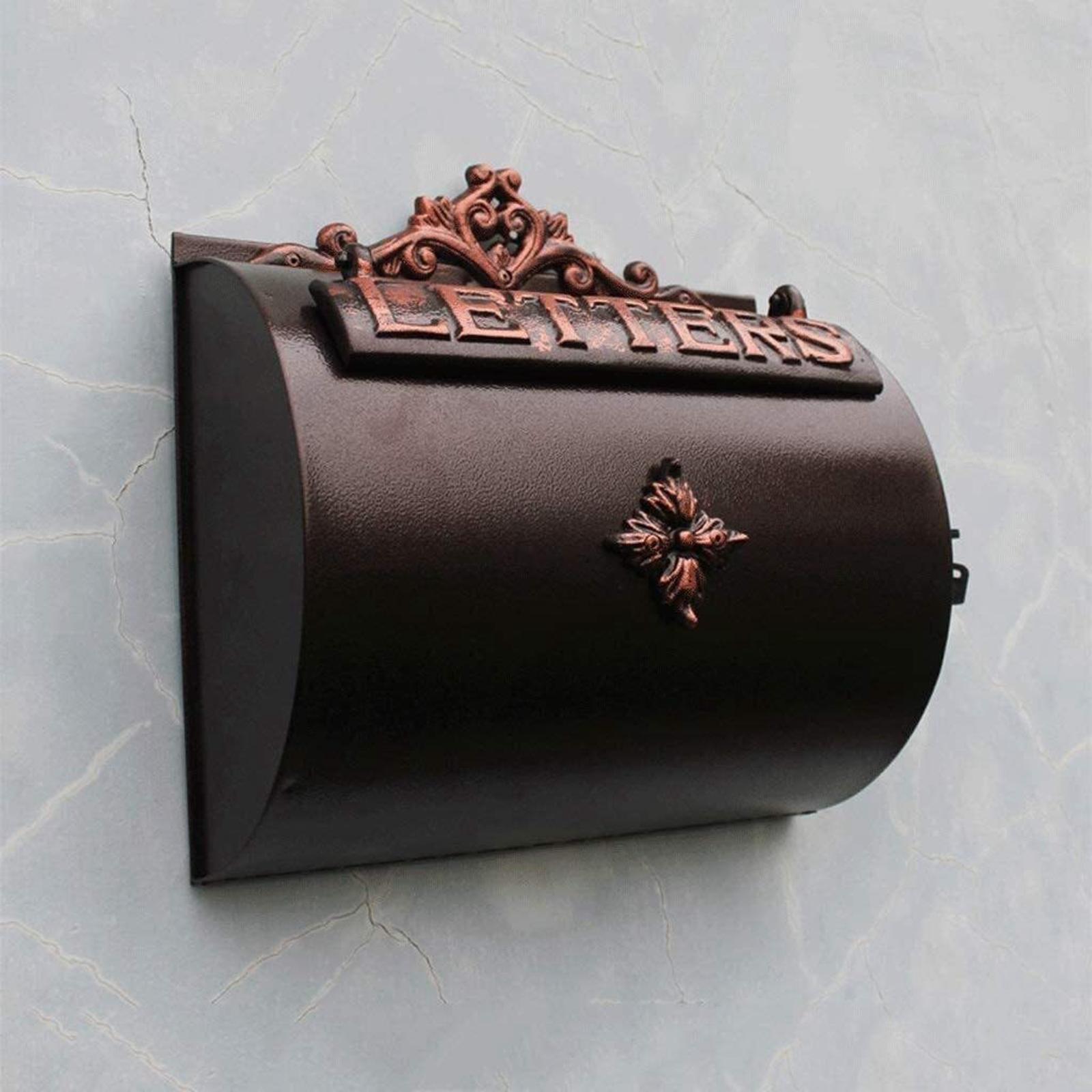 Vintage Cast Iron Locking Mailbox Decorative Lock Mailbox with Lock Villa Outdoor Letter Box Metal Wall Mounted Mailbox