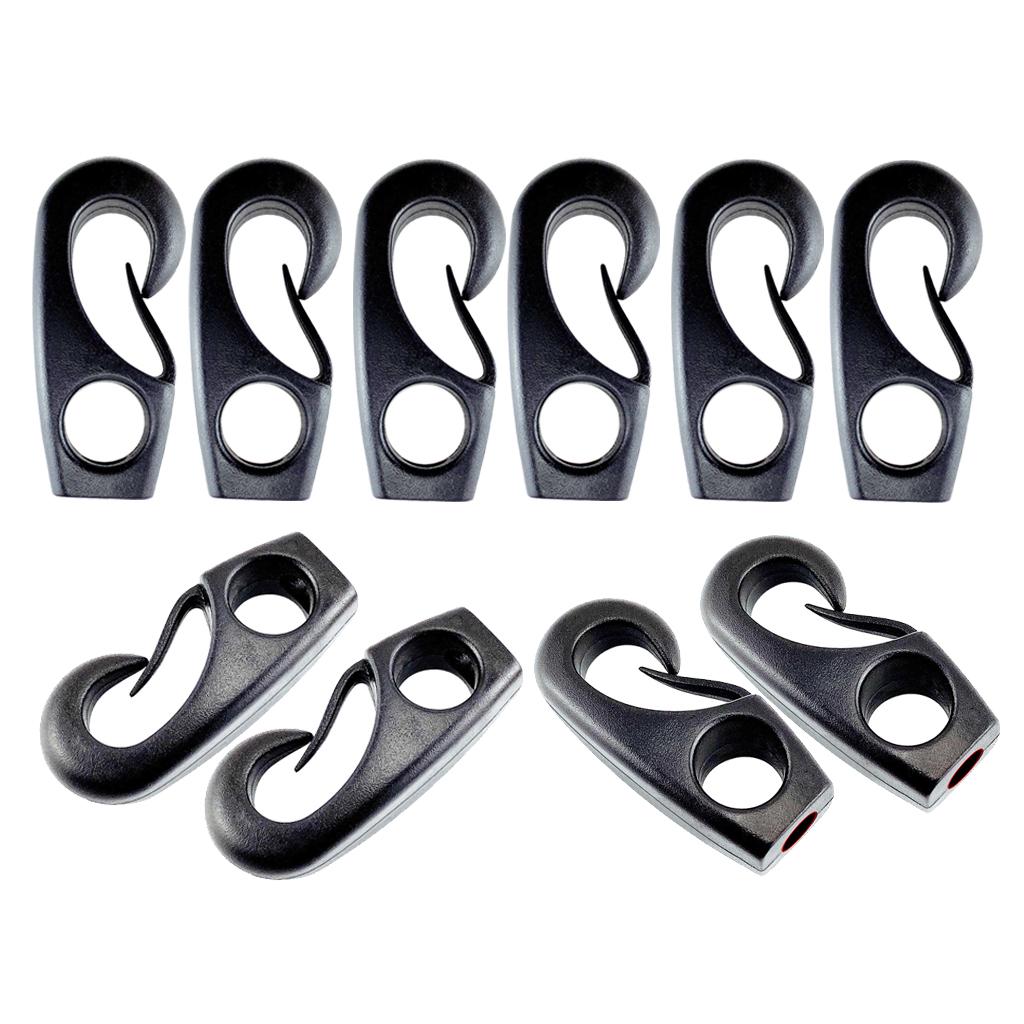 Gazechimp 10pcs Black Reusable Nylon Bungee Hook Boats Shock Cord Hook for Shock