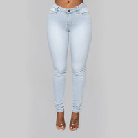 Women’s High-Waist Pencil Pants in Vintage Style Jeans color: Dark Blue|Light Blue|Blue