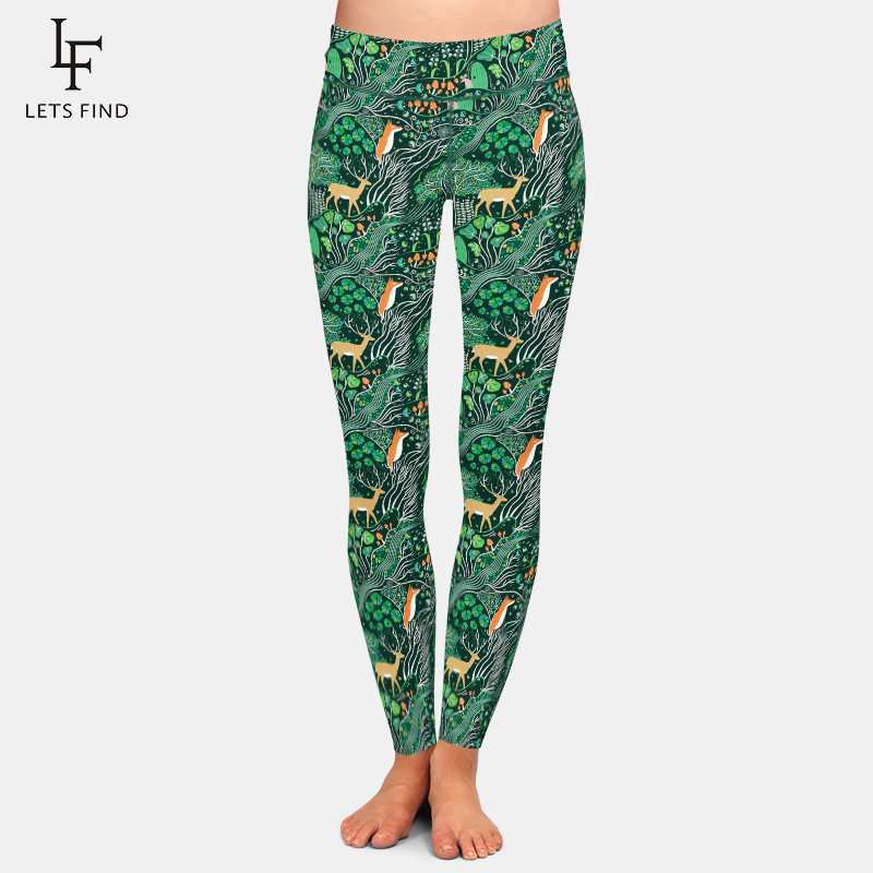 Deer Fox e Snowflakes Print, Leggings de