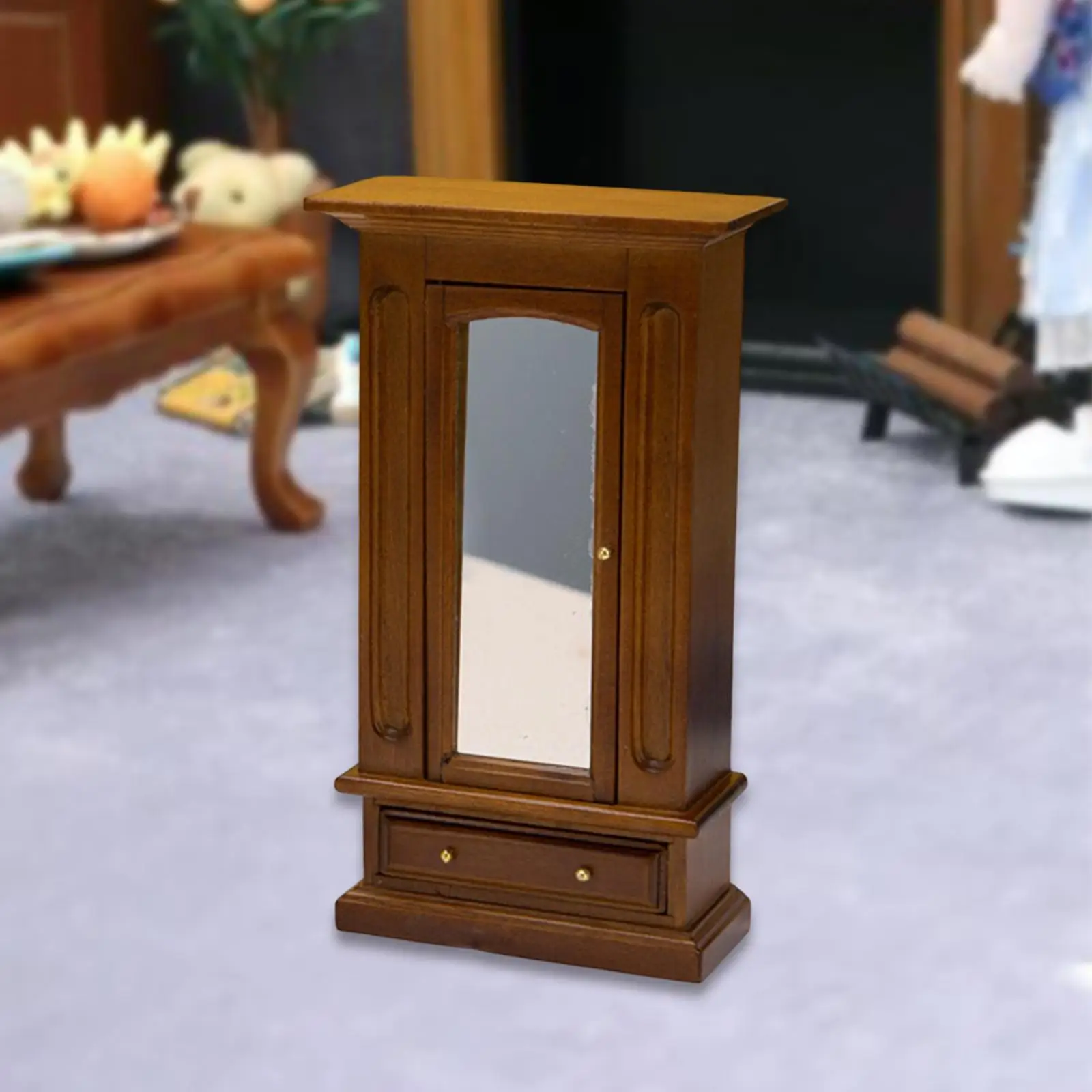 1/12 Dollhouse Wardrobe with Mirror Miniature Wood Furniture Study Decor