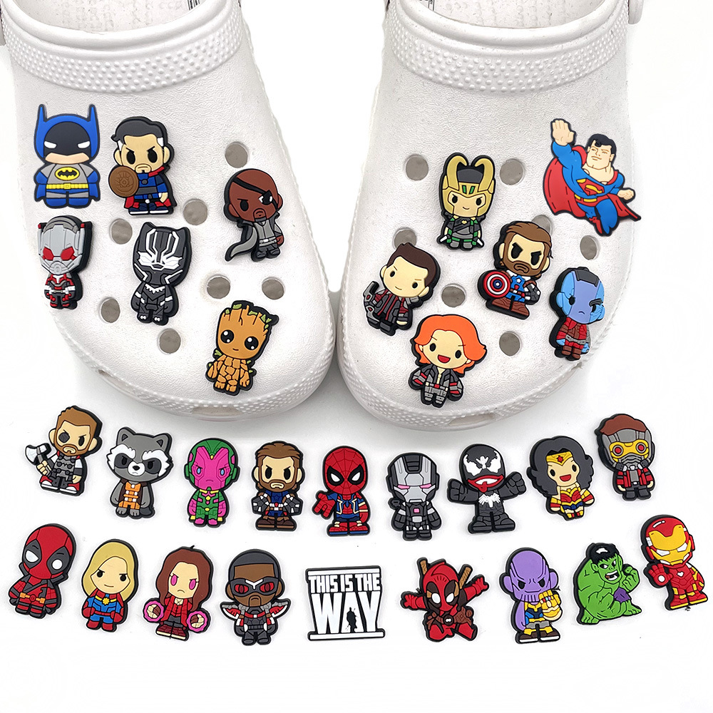 1688  1PCS PVC Cute Cartoon Marvel Shoe Charms DIY Funny Shoe Accessories Fit Croc Clogs Decorations Buckle Unisex Gifts Jibz