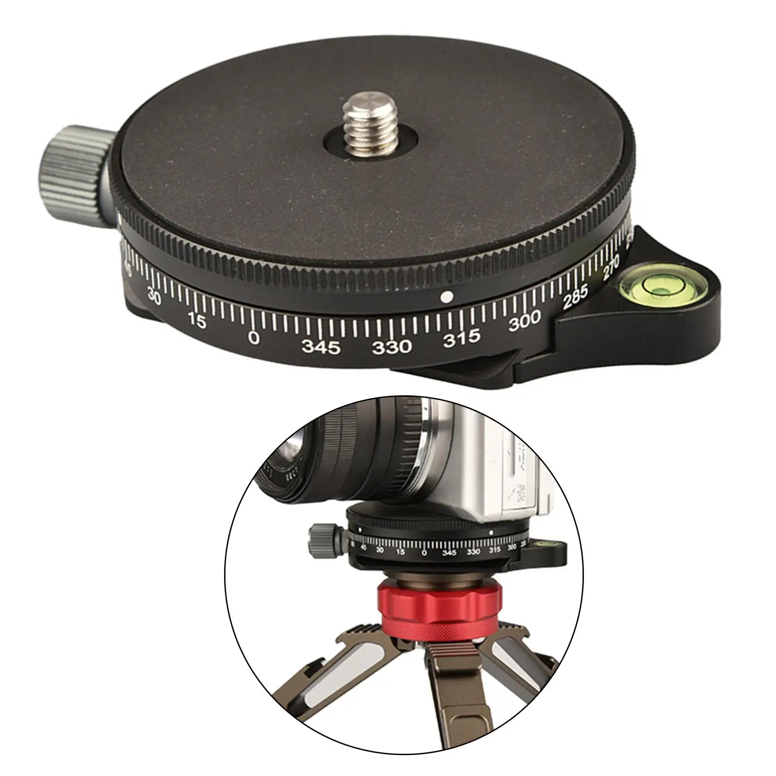 Camera Panoramic Panning Base ,  Ball Tripod Head with Bubble /8 inch Screw Aluminum Alloy