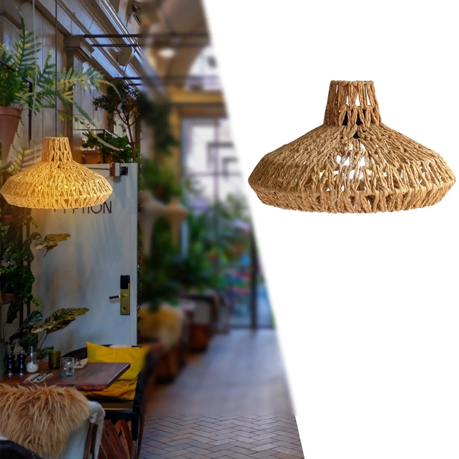 Pendant Light Shade, Rattan Basket Chandelier Lamp Shade, Weave Cage Guard, Rustic Hanging Light Fixture Teahouse