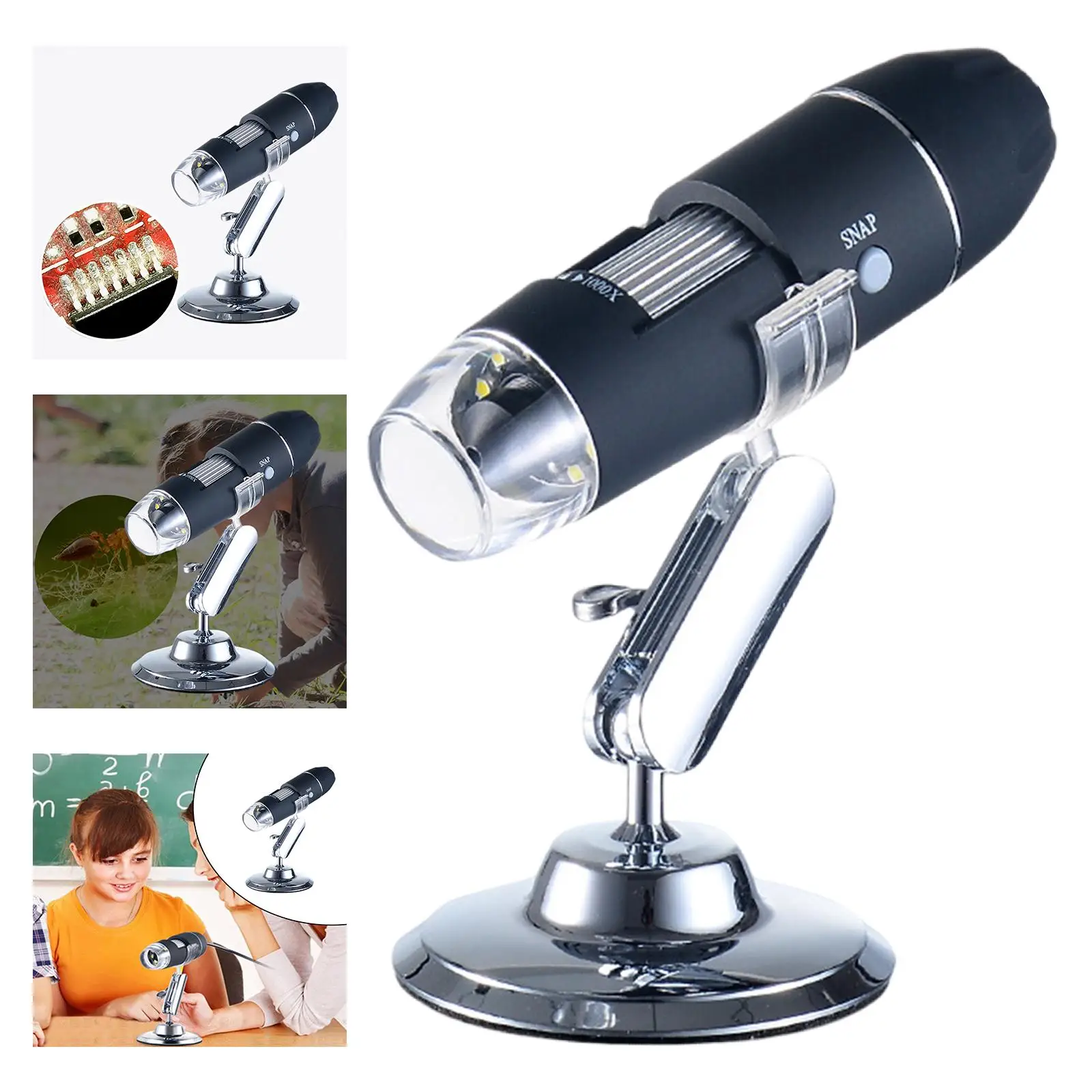 1600x Digital Microscope Camera USB Portable Electronic Microscope and Adjustable Stand with 8 LED Lights for Windows Smartphone
