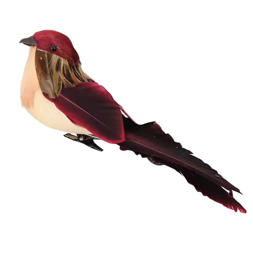 Feather Craft Fake Birds Figurines Birds Model with Clamp Garden Sculpture