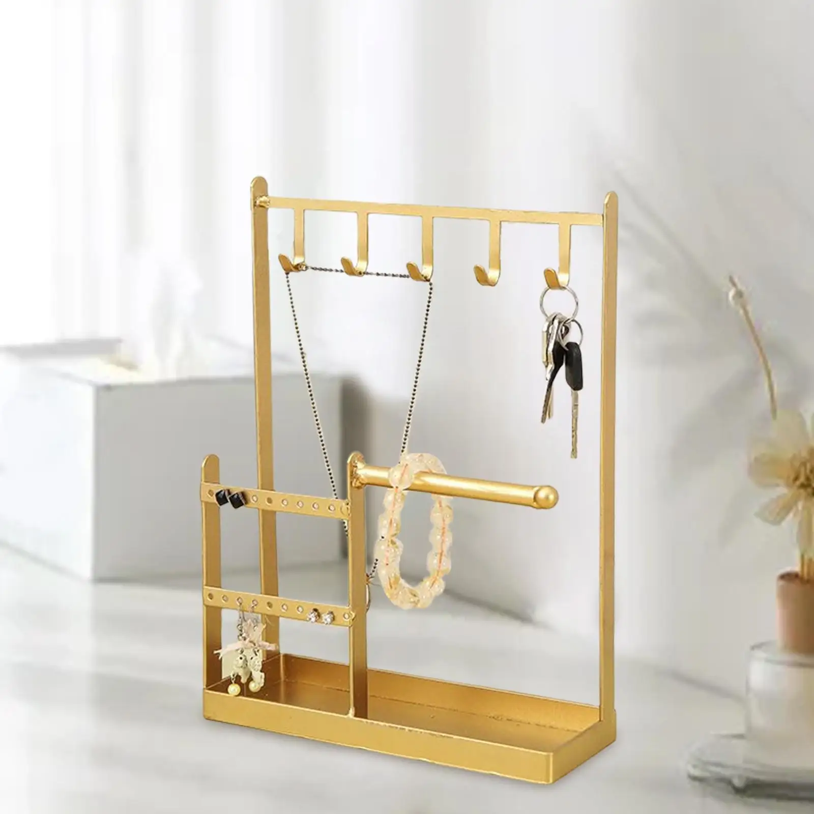 Earring Holder Stand with Rectangular Tray Tree Hanging Jewelry Organizer Holder Jewelry Rack for Necklaces Watches Bracelet