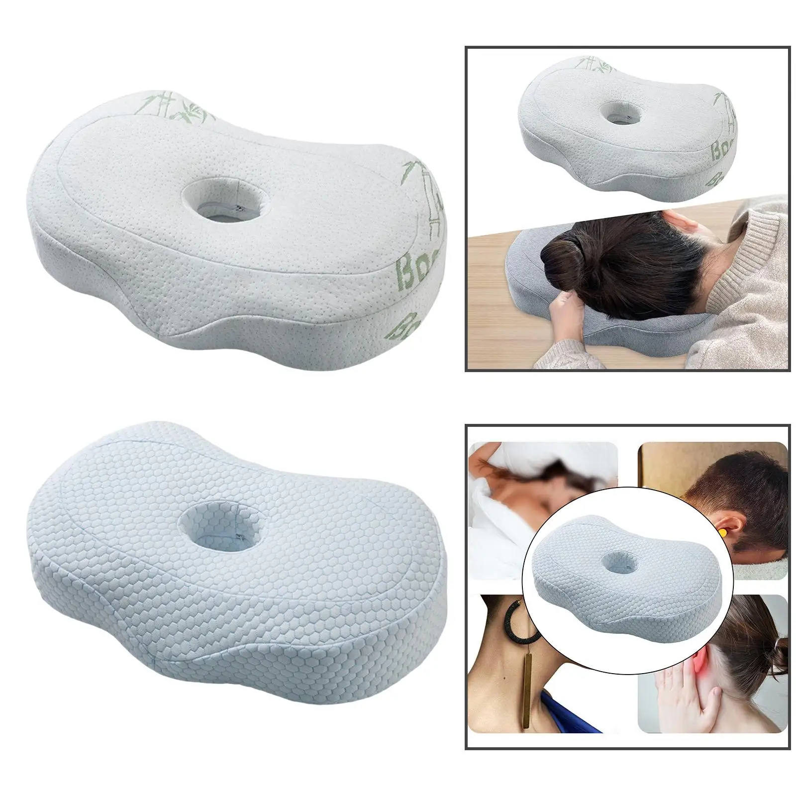 ear Piercing Pillow Breathable Neck Head Support Zipper Hollow Design ear cusion for Camping Traveling Desk Rest Napping