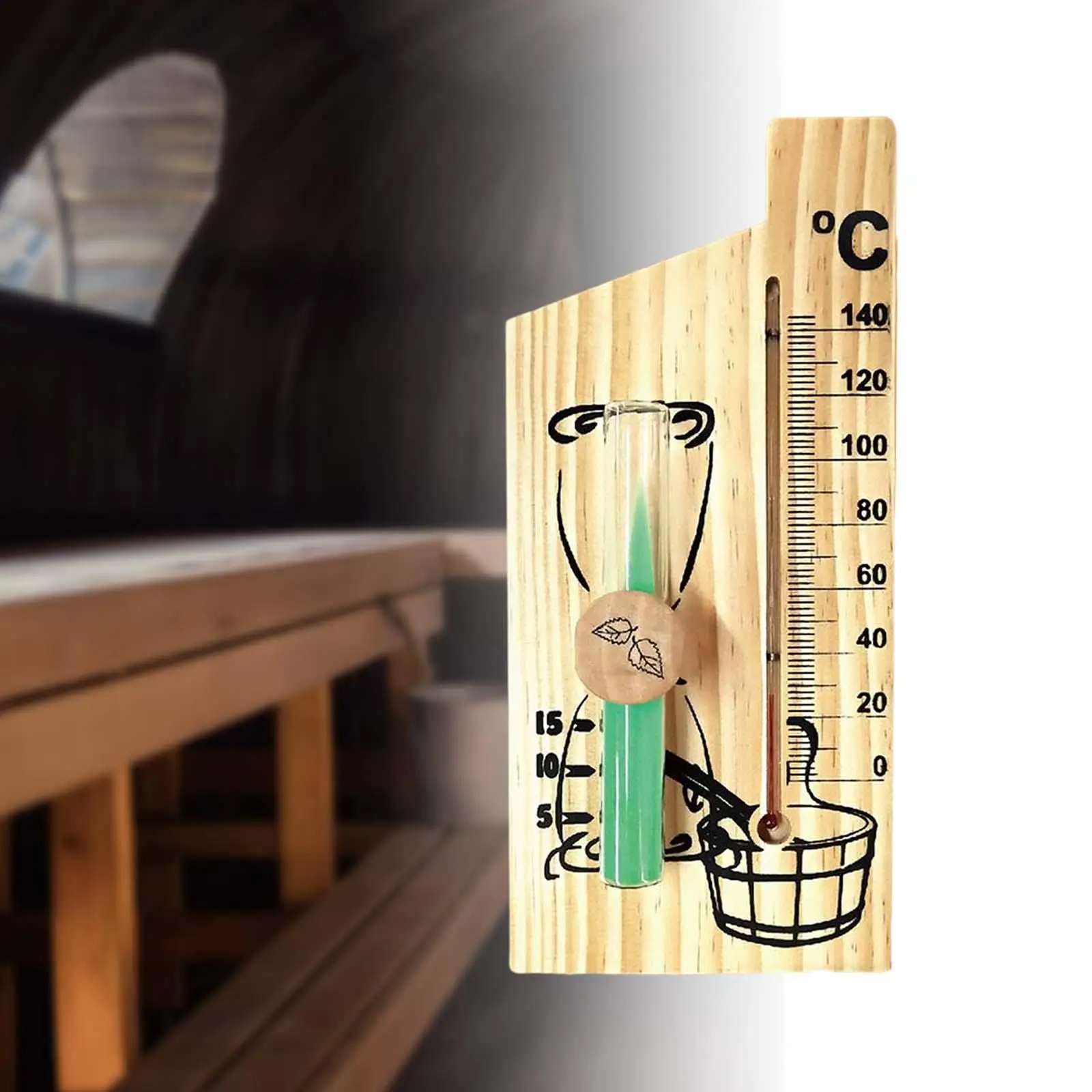 Sauna Thermometer, with Hourglass Sand Timer Sand Clock 15 Min Temperature