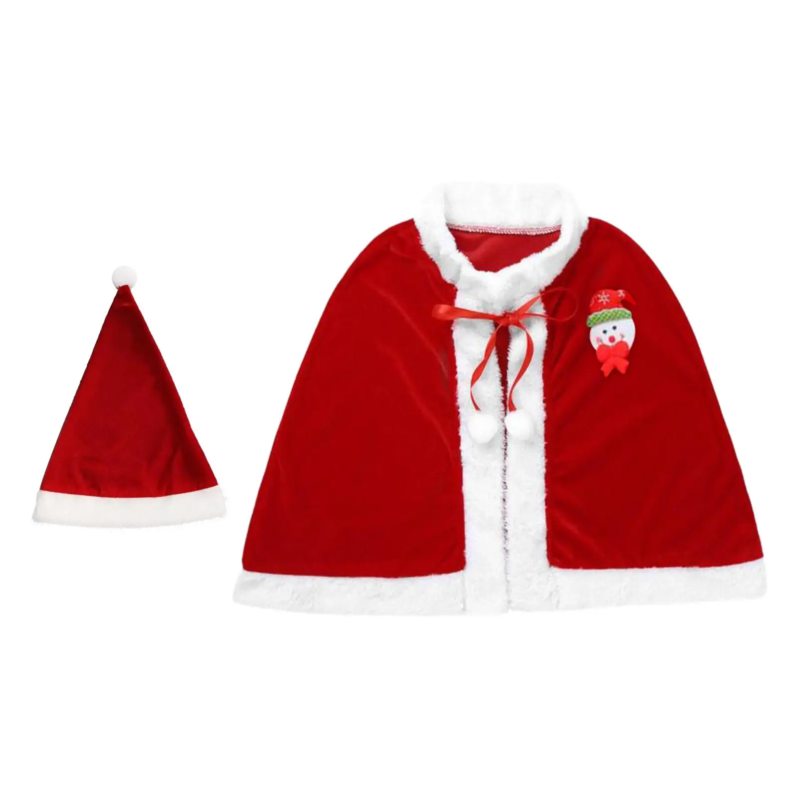 Kids Christmas Cloak with Brooch Pin Shawl Comfortable Lace up Red Cape for Holidays Dress up Masquerade Props Stage Performance