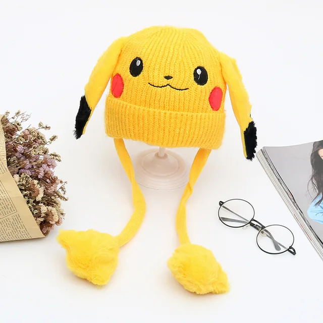 Pokemon Pikachu cappello per bambino orecchie mobili Anime Figure  cappellini vai a maglia Kawaii Cotton Girl inverno bambini cappelli  giocattoli di natale regali / Feste per bambini