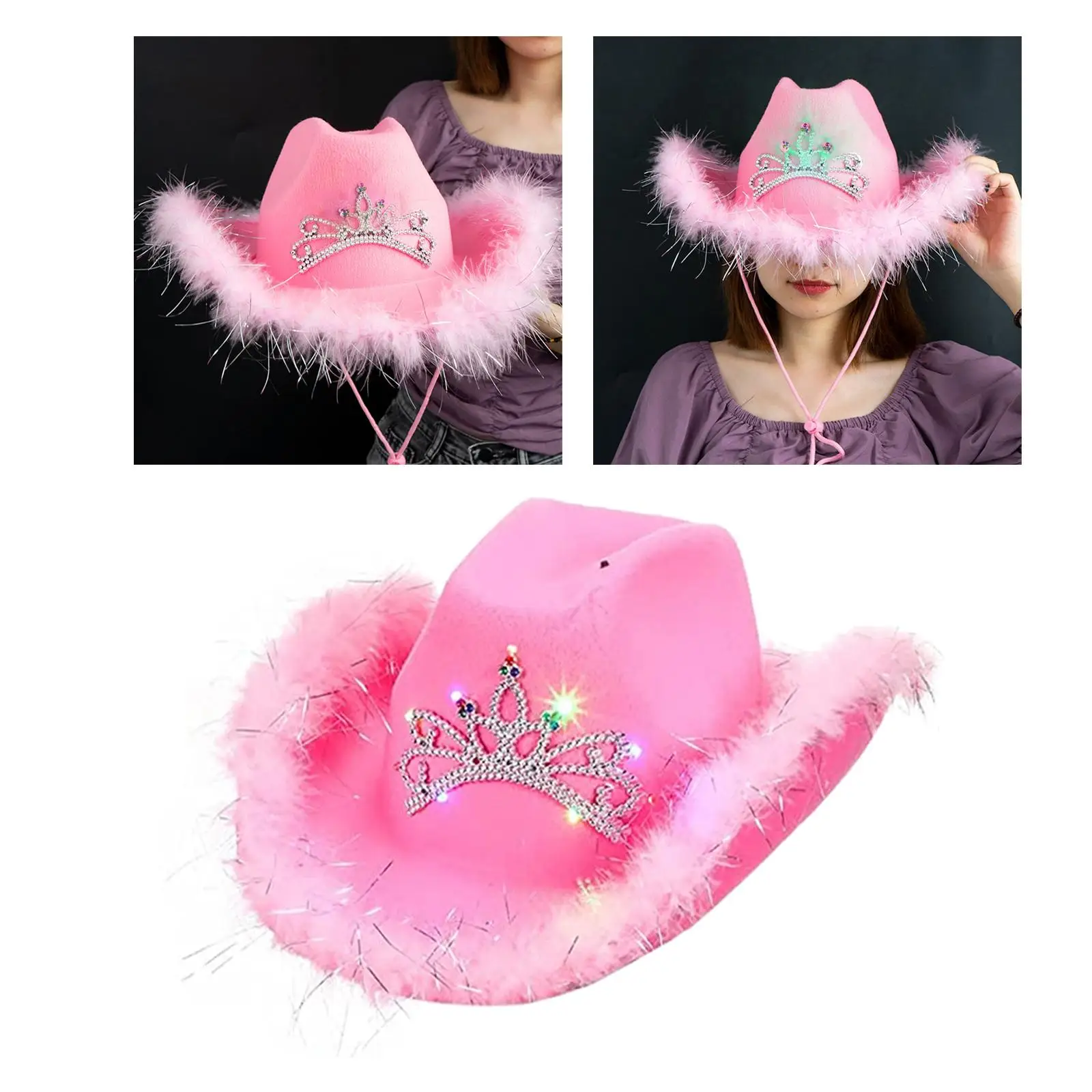  Cowgirl Hat Felt Hat with Crown Western Wide Brim for Women Girls Fancy Dress Party Costume