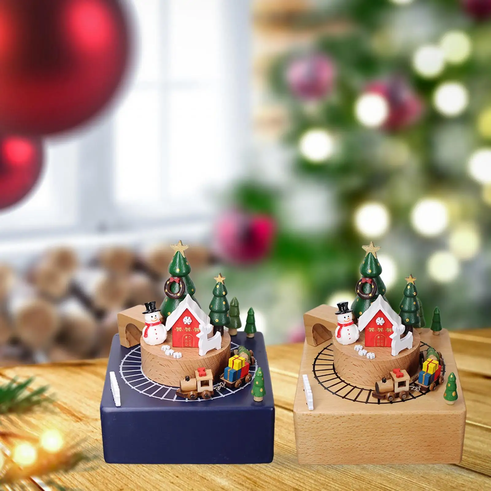 Christmas Wooden Musical Box with Revolving Trains Play Melody ``merry Christmas`` for Children Wife Girlfriend Friends Birthday