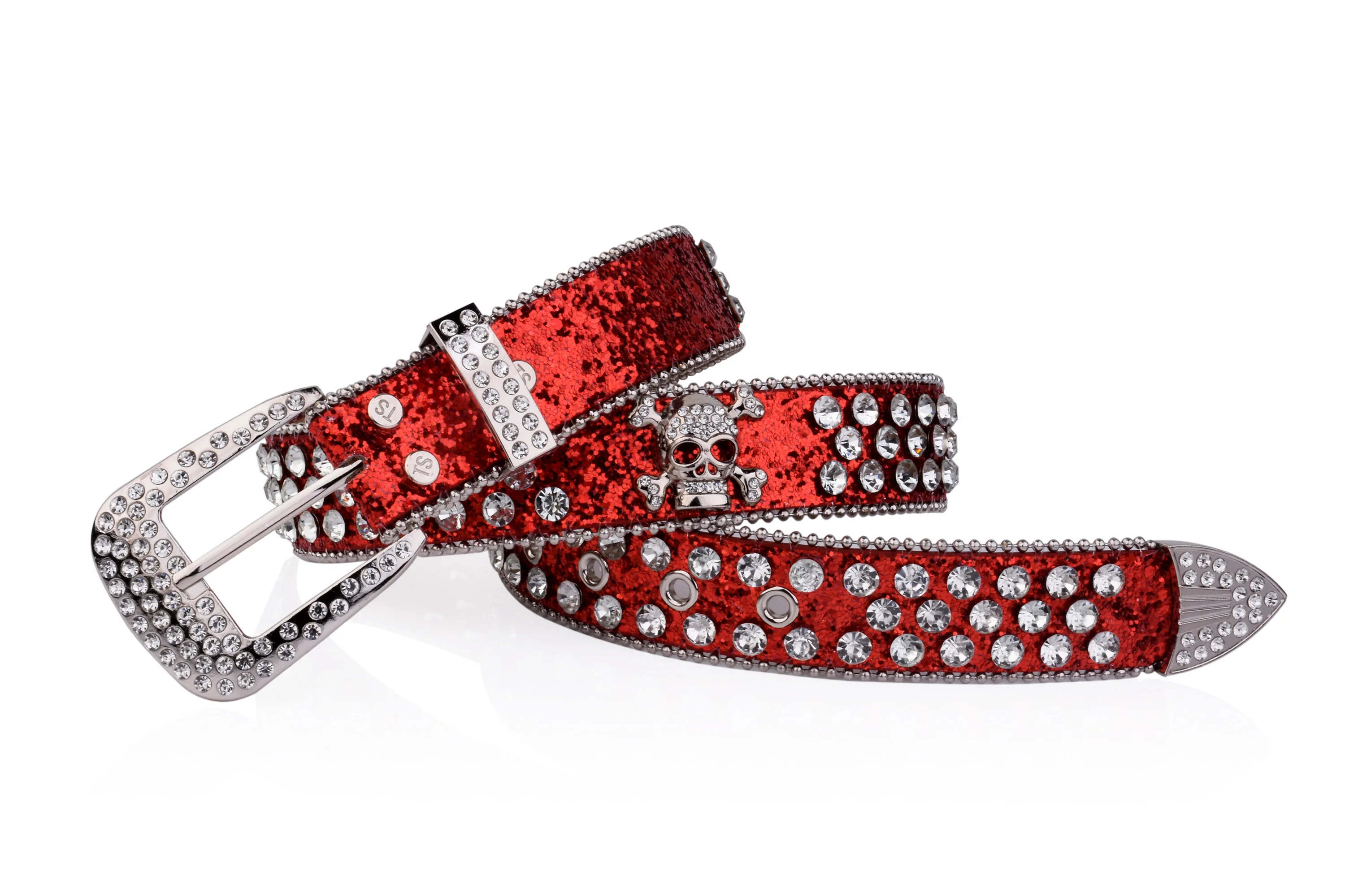 Strass Schädel Nieten Gürtel Blau & Rot Glitter PU Gürtel Hip Hop Jeans Hosen Gürtel Punk Cowboy Cowgirl Gürtel für Frauen Männer – Detail 6