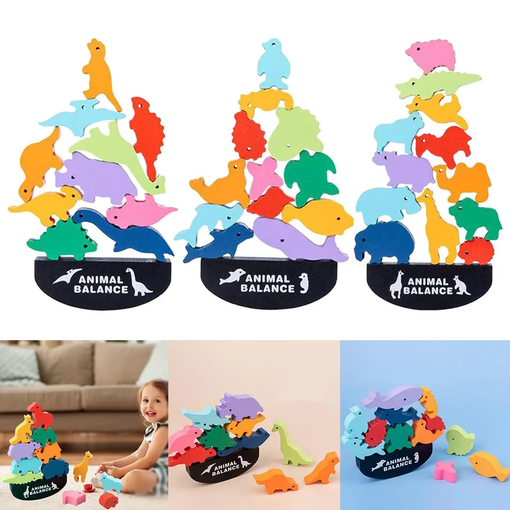 Cute Dinosaur Stacking Toys for Children Wooden Blocks for Concentration And  Training 