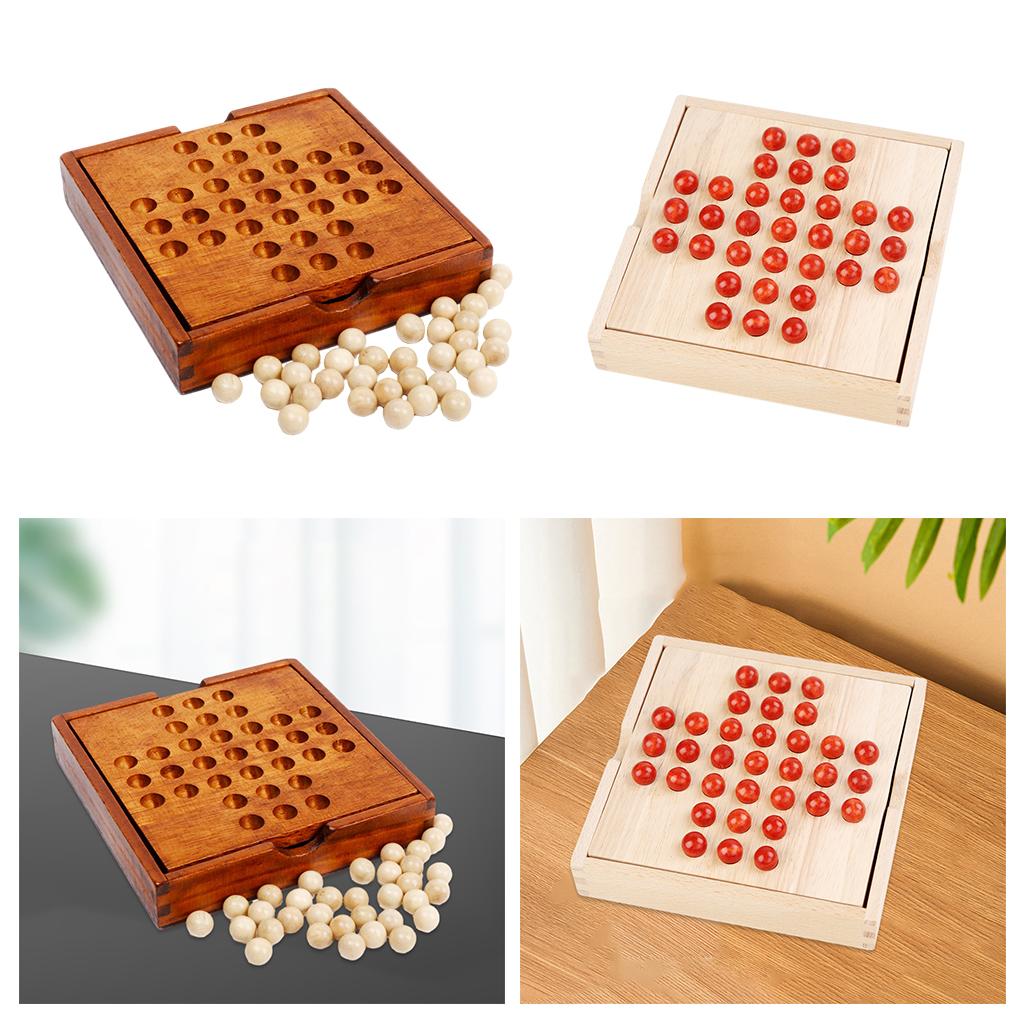 Wooden Marble Solitaire Board Game Adults and Children Chess Set Toys with Storage Box