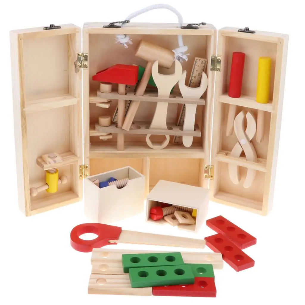 Wooden Tool Box Set Boy Gift Learning Toy Construction Set Pretend Playset