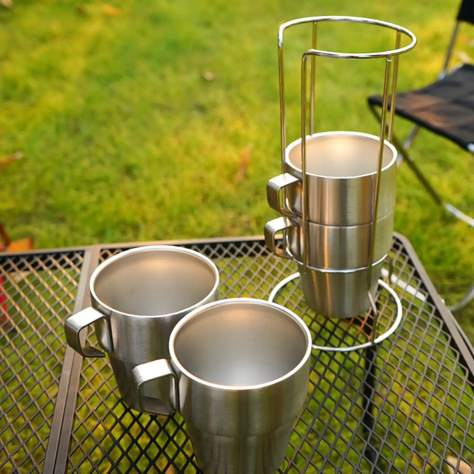 Coffee Cups Double Layer with Iron Frame for Home Hiking 301-400ml for Ice Drinks/Hot Beverage