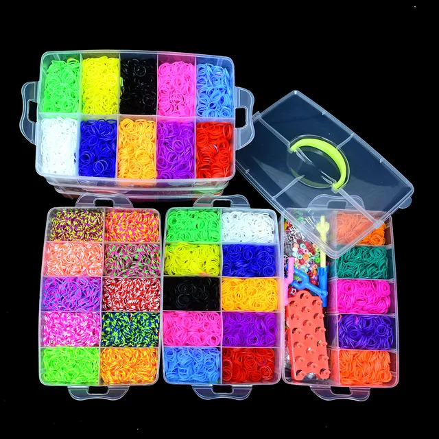 15000/4500Pcs Kit Box+ Rubber Loom Bands Children Mult-color Make