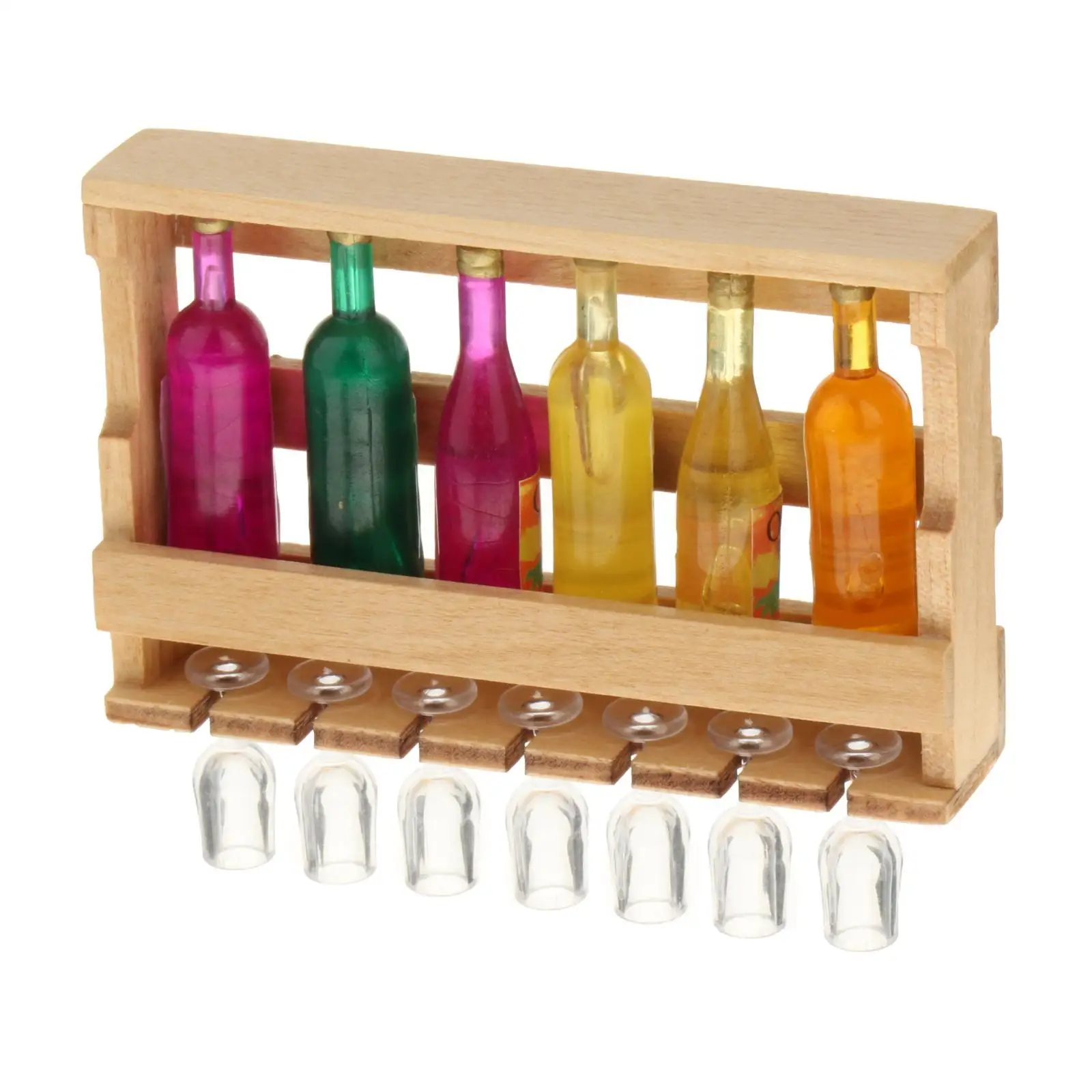 14x 1/12 Scale Miniature Wine Rack with Bottles and Glass Cup for Kitchen