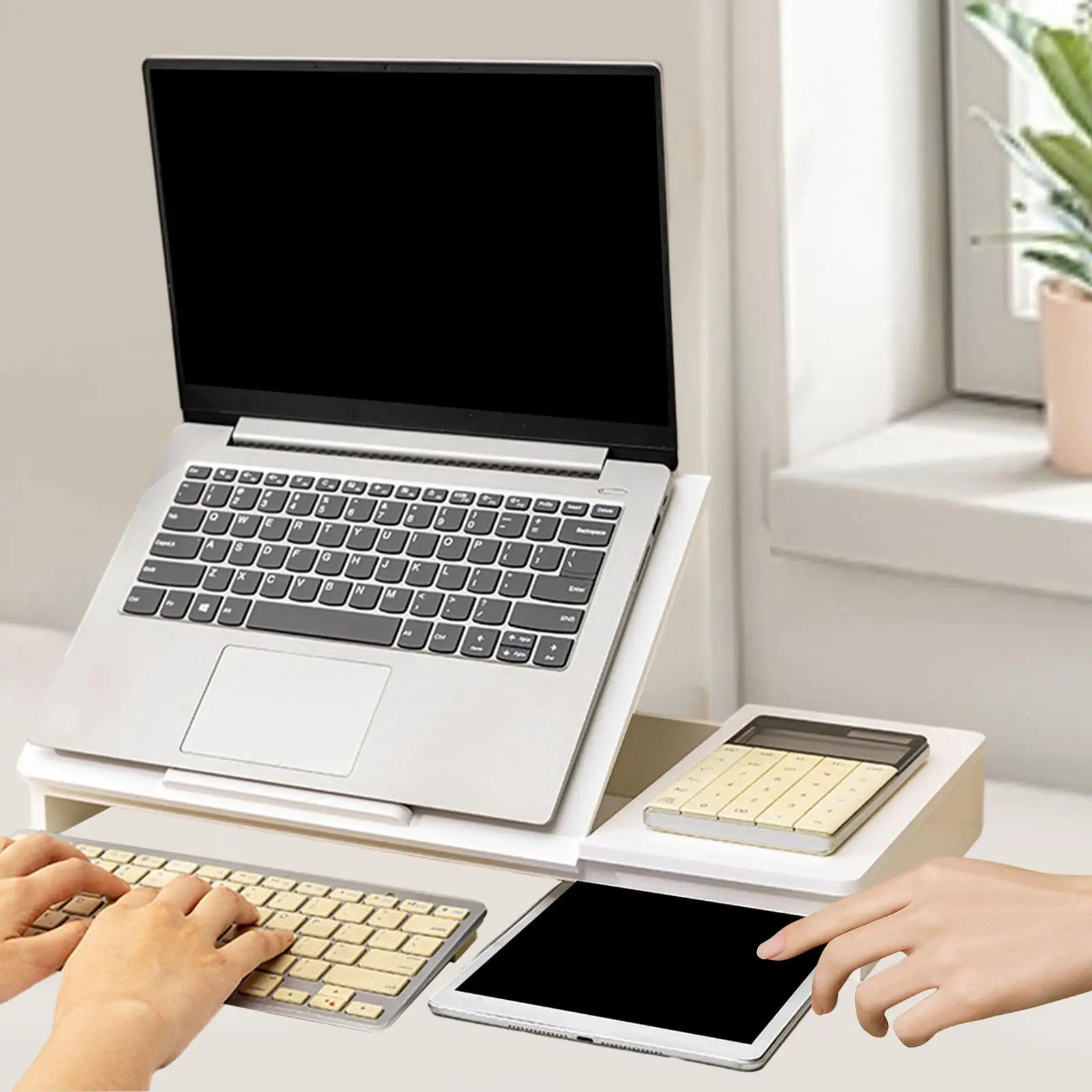 Wood Laptop Riser for Desk Office Home Use Heat Dissipation Adjustable Height Desk Laptop Stand Adjustable Laptop Computer Stand