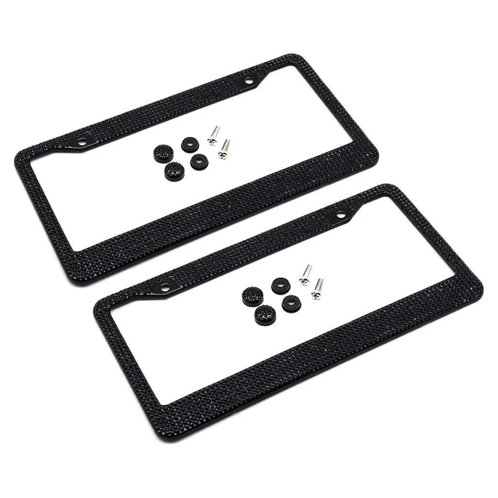 2pcs Metal Black License Plate Frame Car Tag Cover with Screw Waterproof