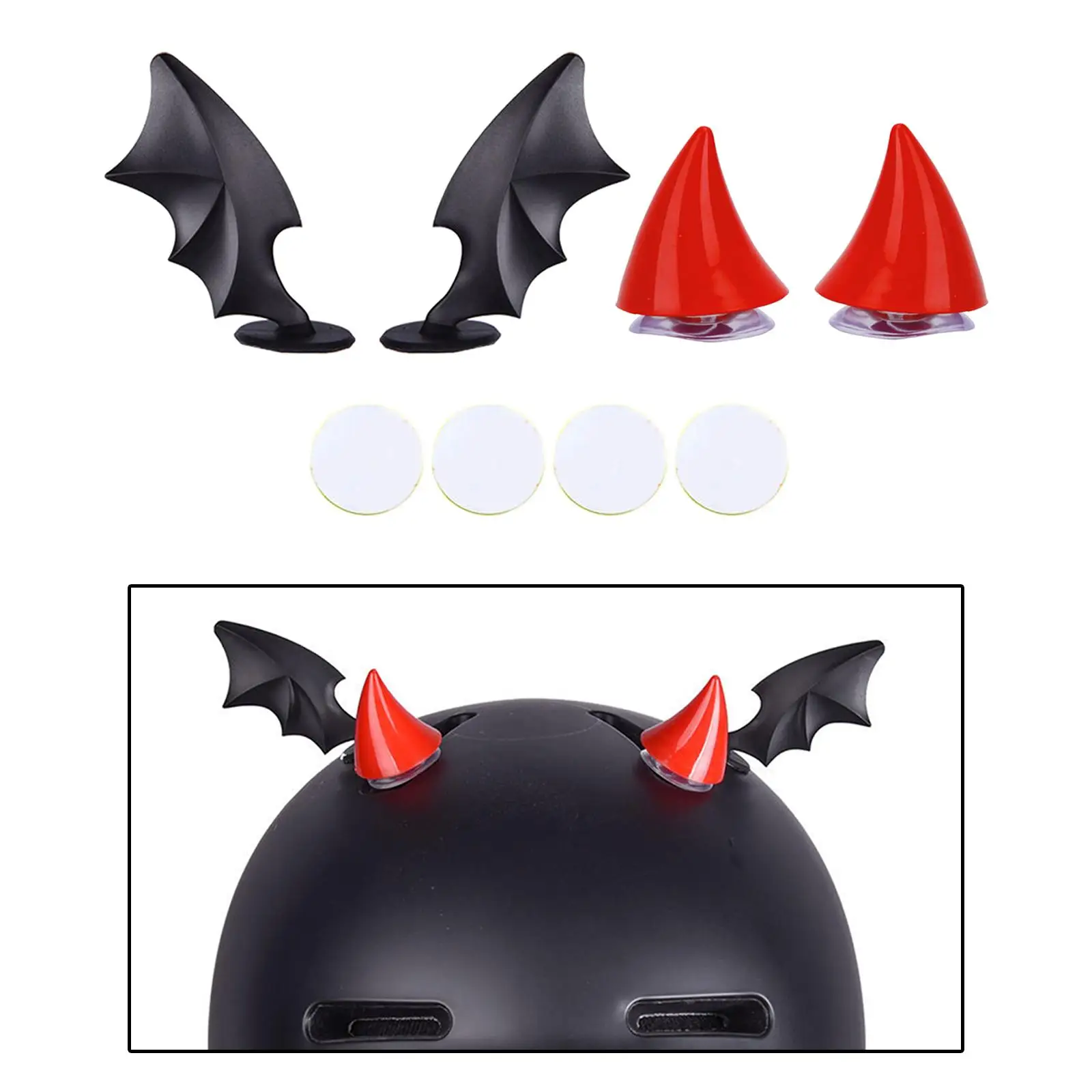 Helmet Decoration Devil Honrs and wings Stick On Helmet Accessory Vivid 2+2 Pack Universal Cool Stylish Fits for Bicycle Helmet