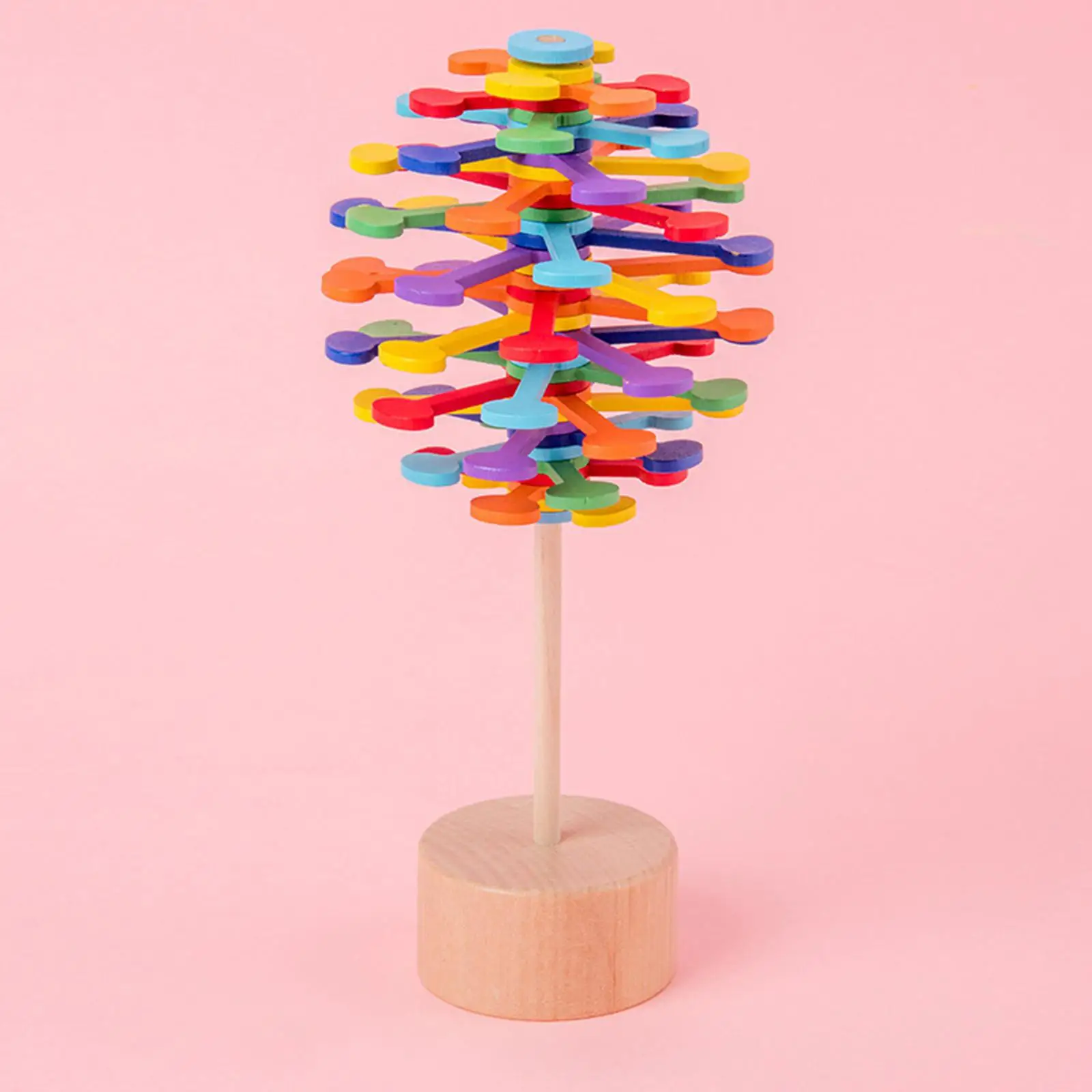 Creative Wooden Rotary Spiral Lollipop Sensory Toys Desktop Ornaments Multicolor Rotating Spiral Lollipop for Birthday Home