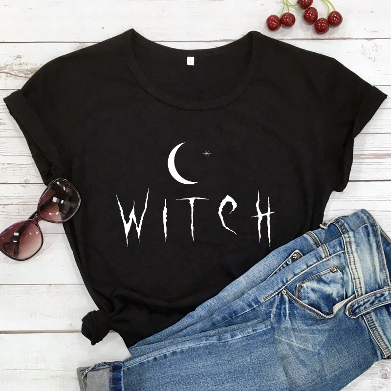 Title 2, Hexe Sterne Mond Druck Frauen T Shirt Kurzarm O...