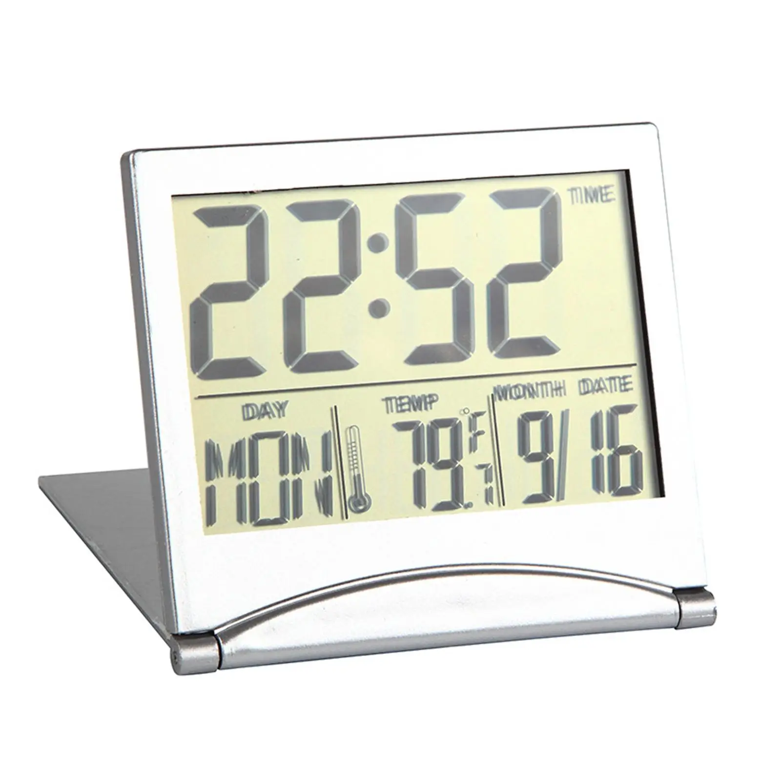 LCD Display Digital Travel Alarm Clock Snooze Mode Calendar Reminders Battery Operated Foldable Compact Desk Clock for Training