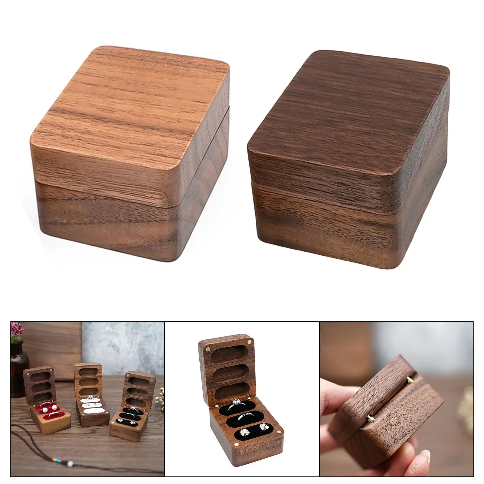 Wooden Jewelry Box Wedding Ceremony Rings Bearer Box Travel Case Showcase