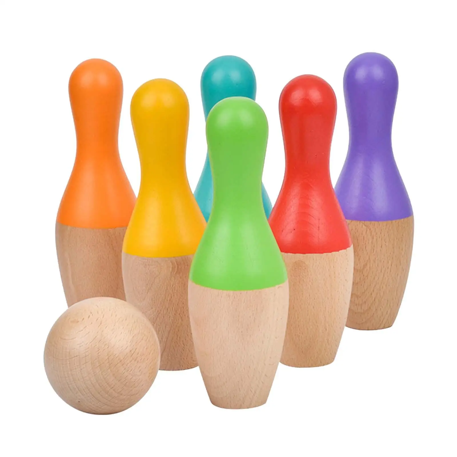 Wooden Bowling Set Bright Color Bowling Games for Boys Girls Kids Toddlers