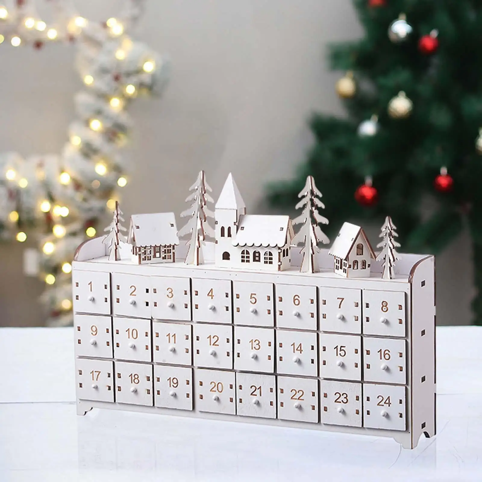 Christmas Wooden Count Xmas Advent Calendar White Color Holiday Decoration Handmade for Xmas Party Reusable Multipurpose