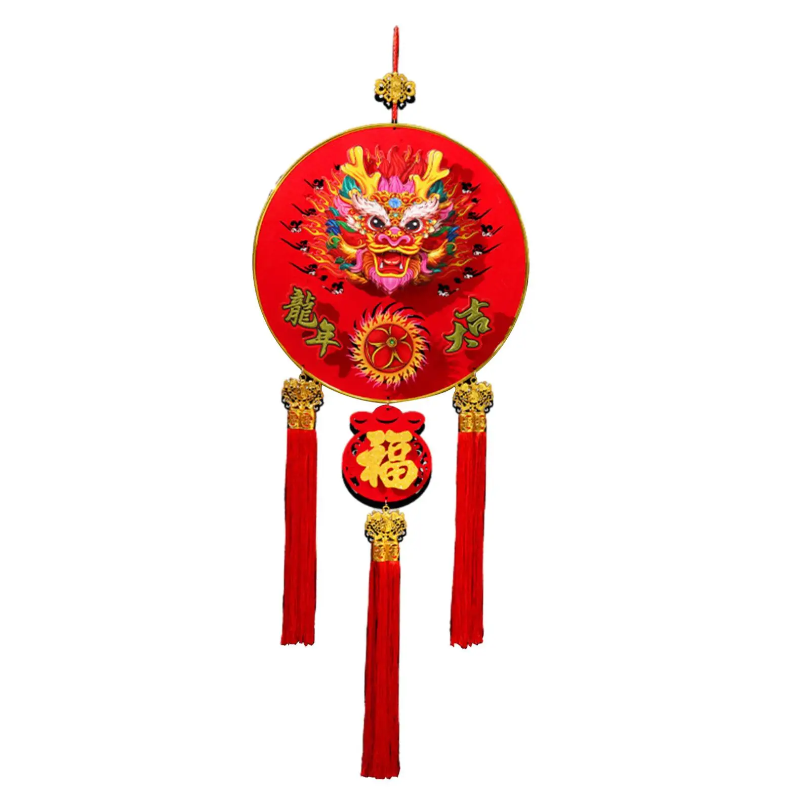 Spring Festival Chinese Dragon Hanging Ornament Red Traditional 90x30cm with Fu Character for Festival Party Supplies Accessory