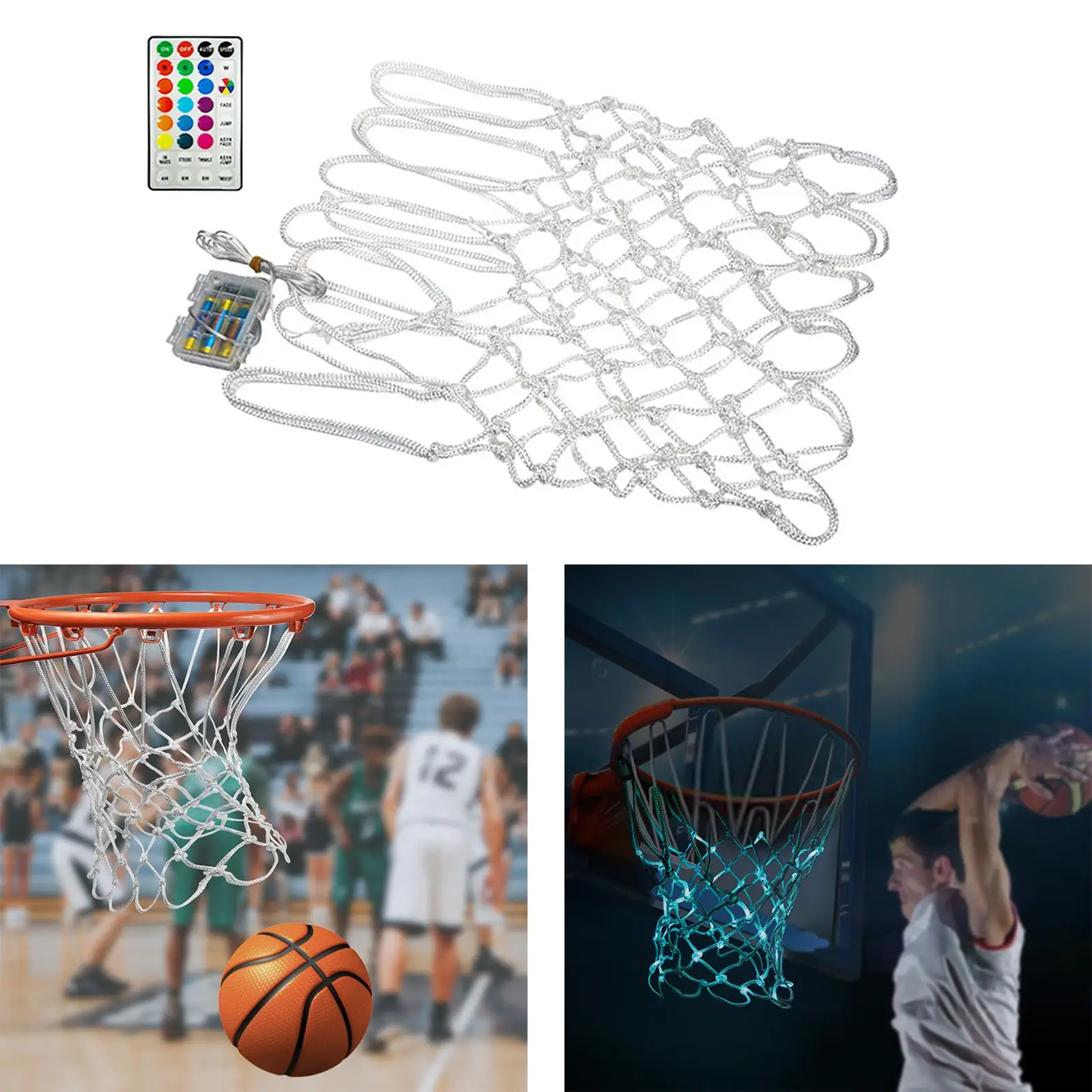 Color Changeable Nylon Color Changeable Dimming Lighting Basketball Net for All Weather