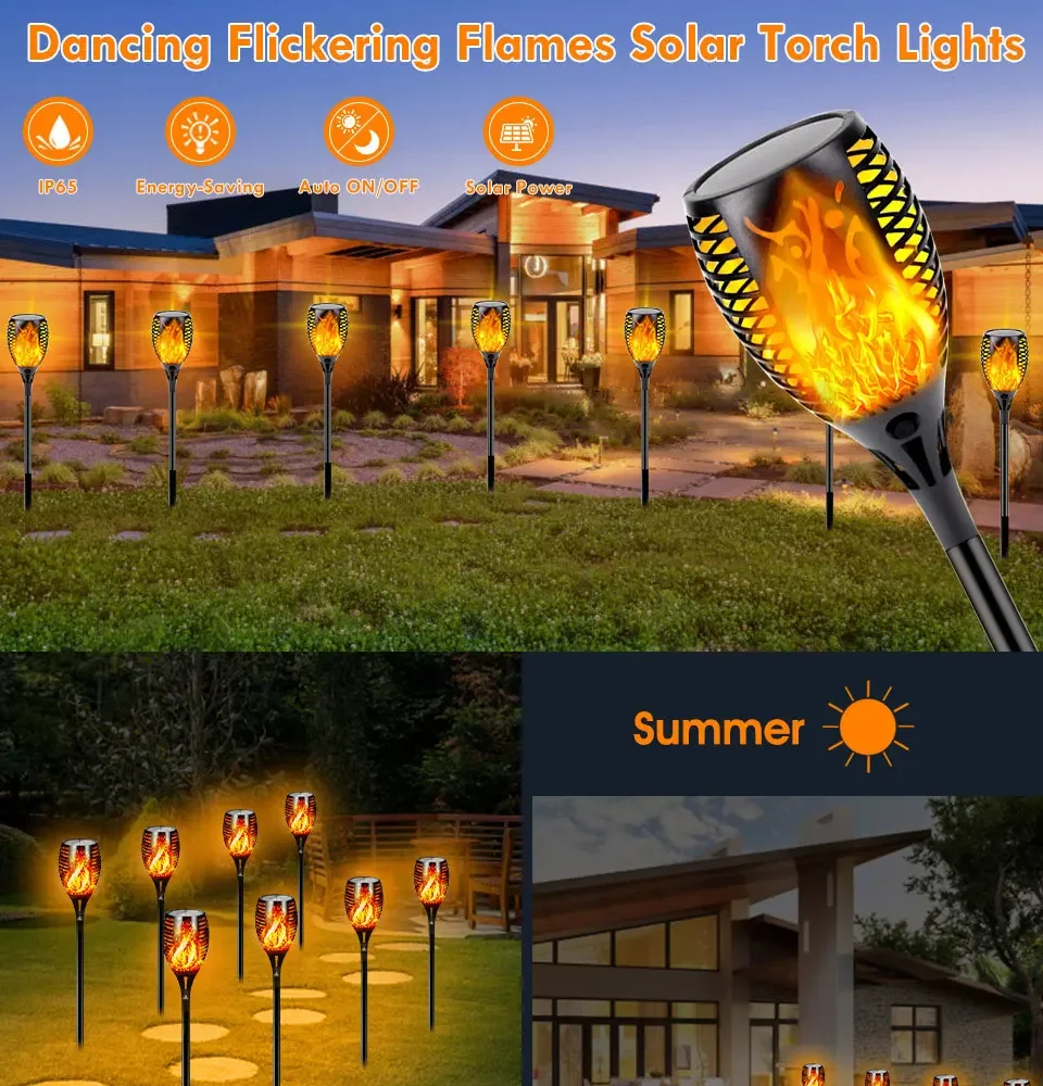 Description Picture 2 of item12/96LED Solar LED Flame Torch Light Outdoor Waterproof Night Auto on/Off Pathway Lamp Garden Landscape Lawn Decor Lantern