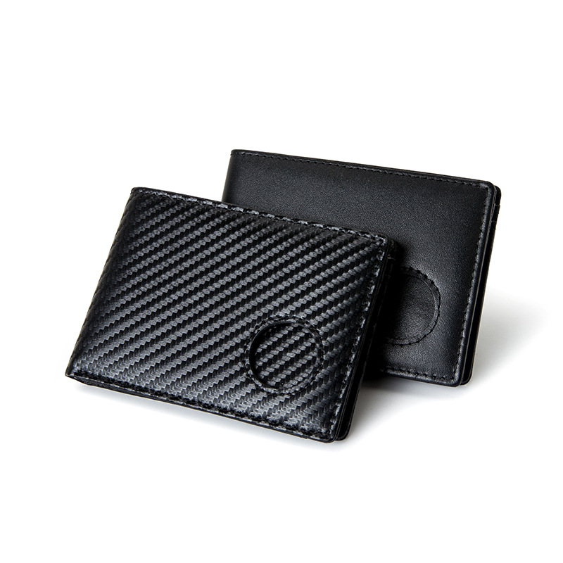 Rfid Carbon Fiber Leather Men Airtag Wallets Purse Credit Card Holder for Air Tag Purse Black Luxury Minimalist Wallet for Men