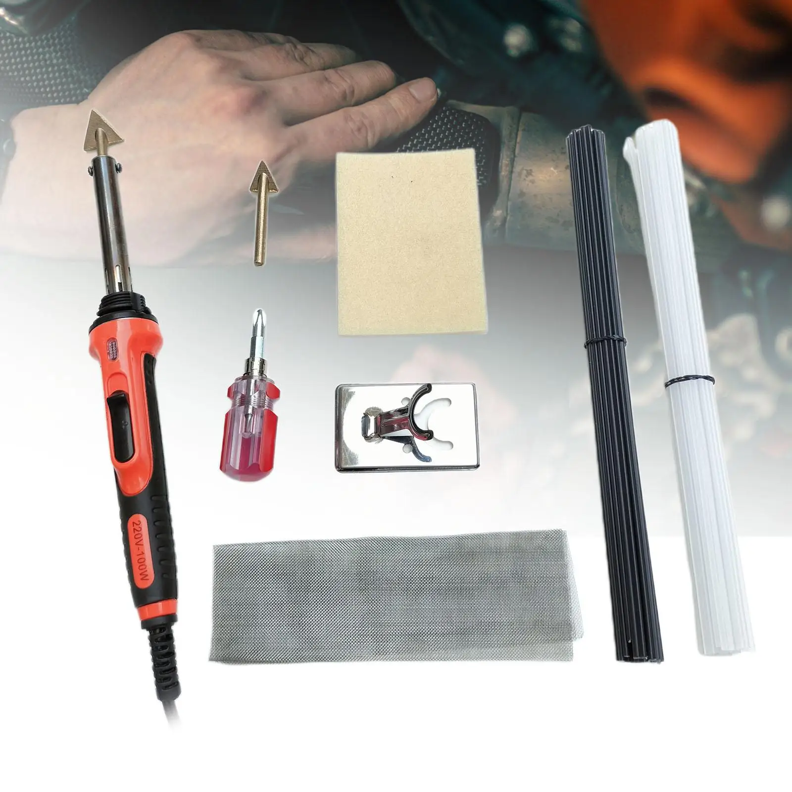 100W Plastic Weld Machine Rubbing Cloth cracking Surface Repair Tool Nonslip Handle Soldering Iron Set for Art Crafts Canoe