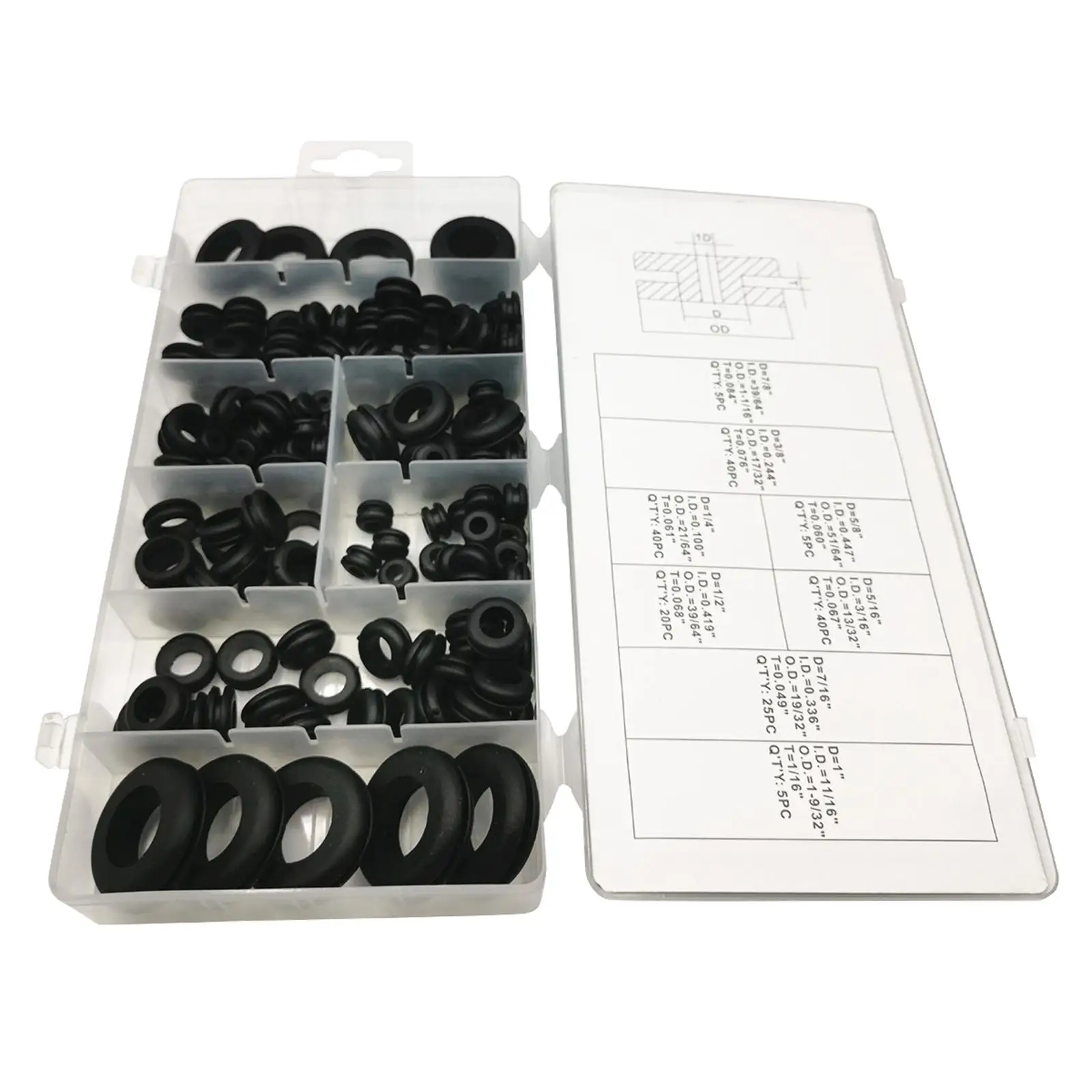 180 Pieces Rubber Grommets Assorted Sizes Ring Grommets Accessories for Plugs