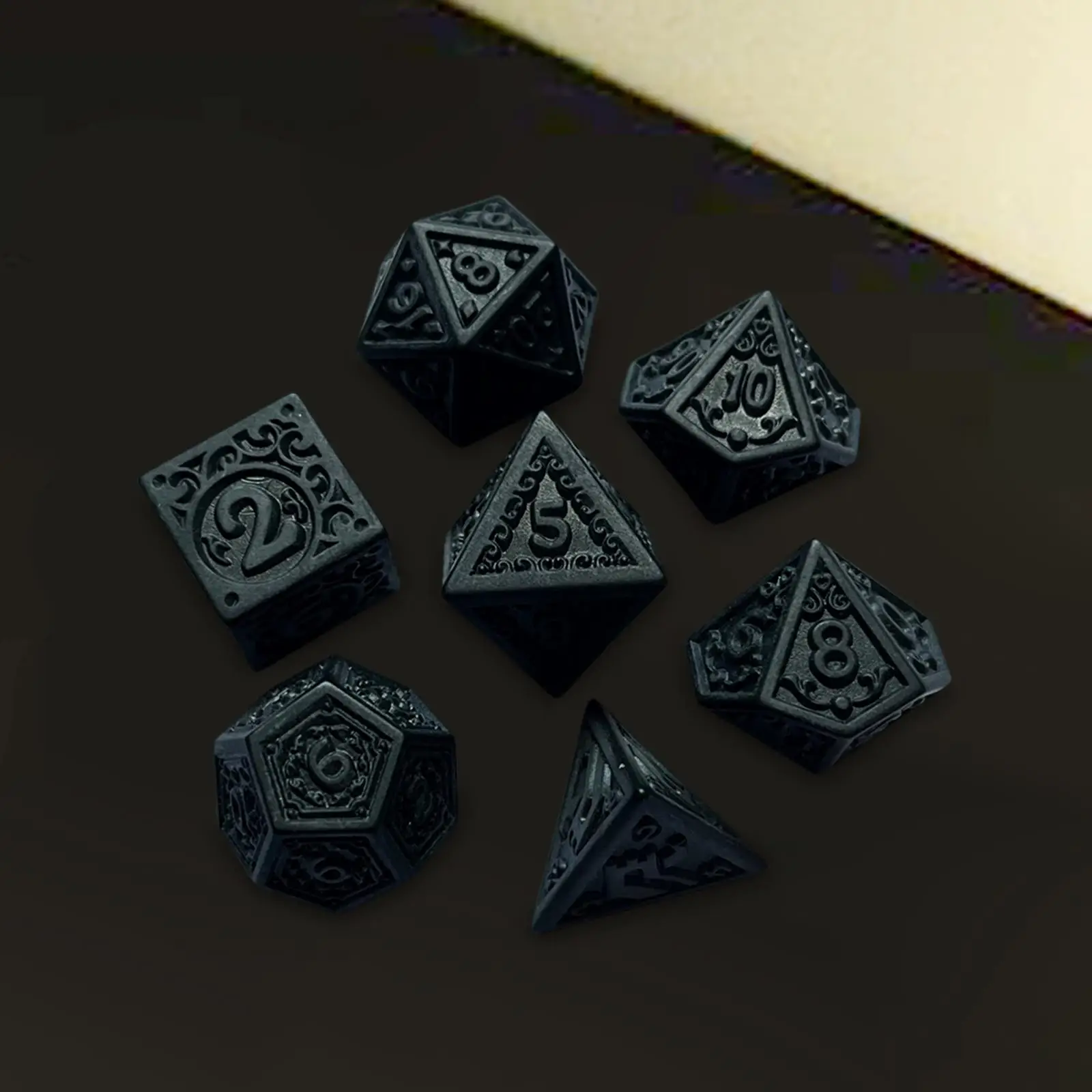 7Pcs Polyhedral Dice Multisided Dice Black Tabletop Accessories Table