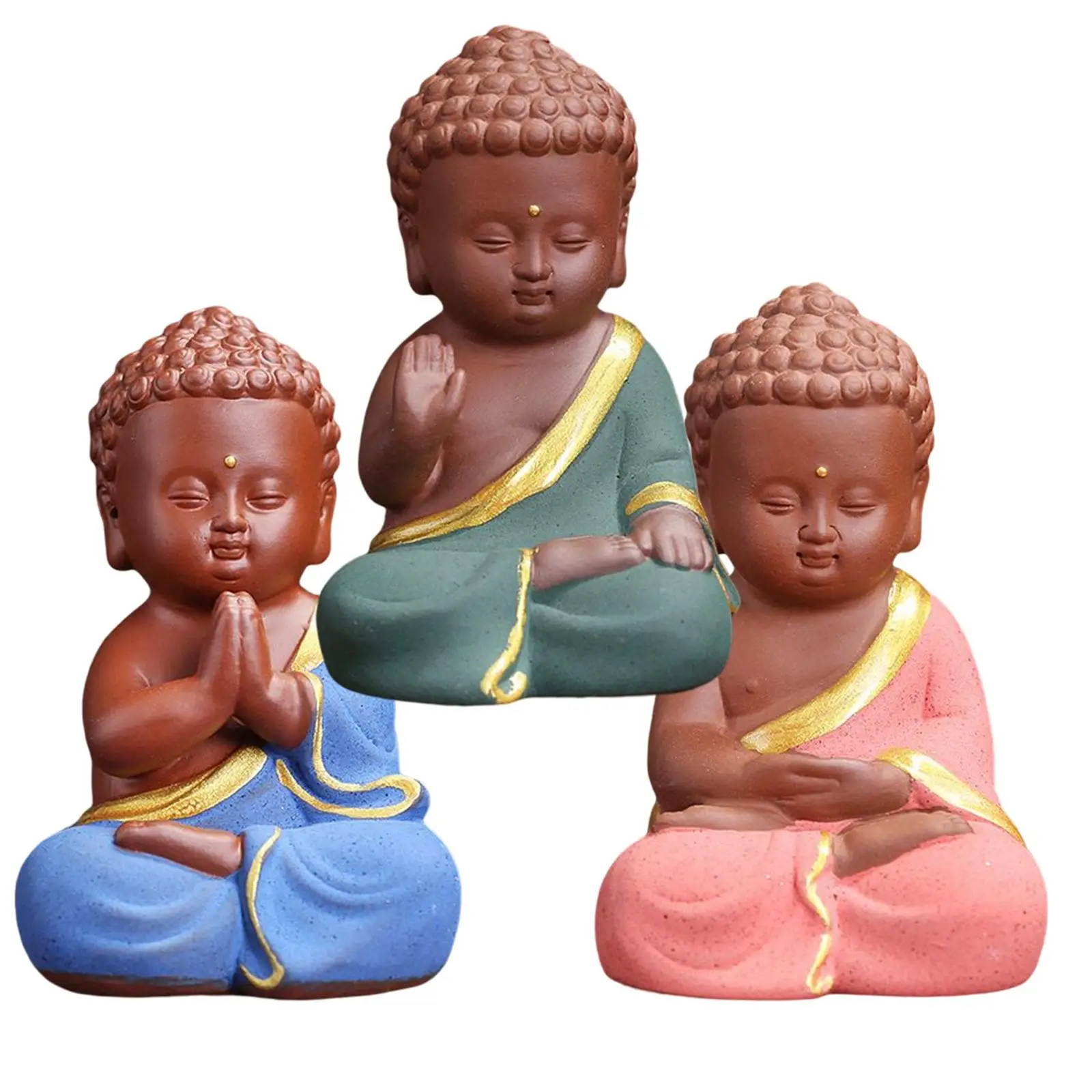 Cute Sitting Buddha Statue Hand Carved Miniature Statue for Desktop Tea Room