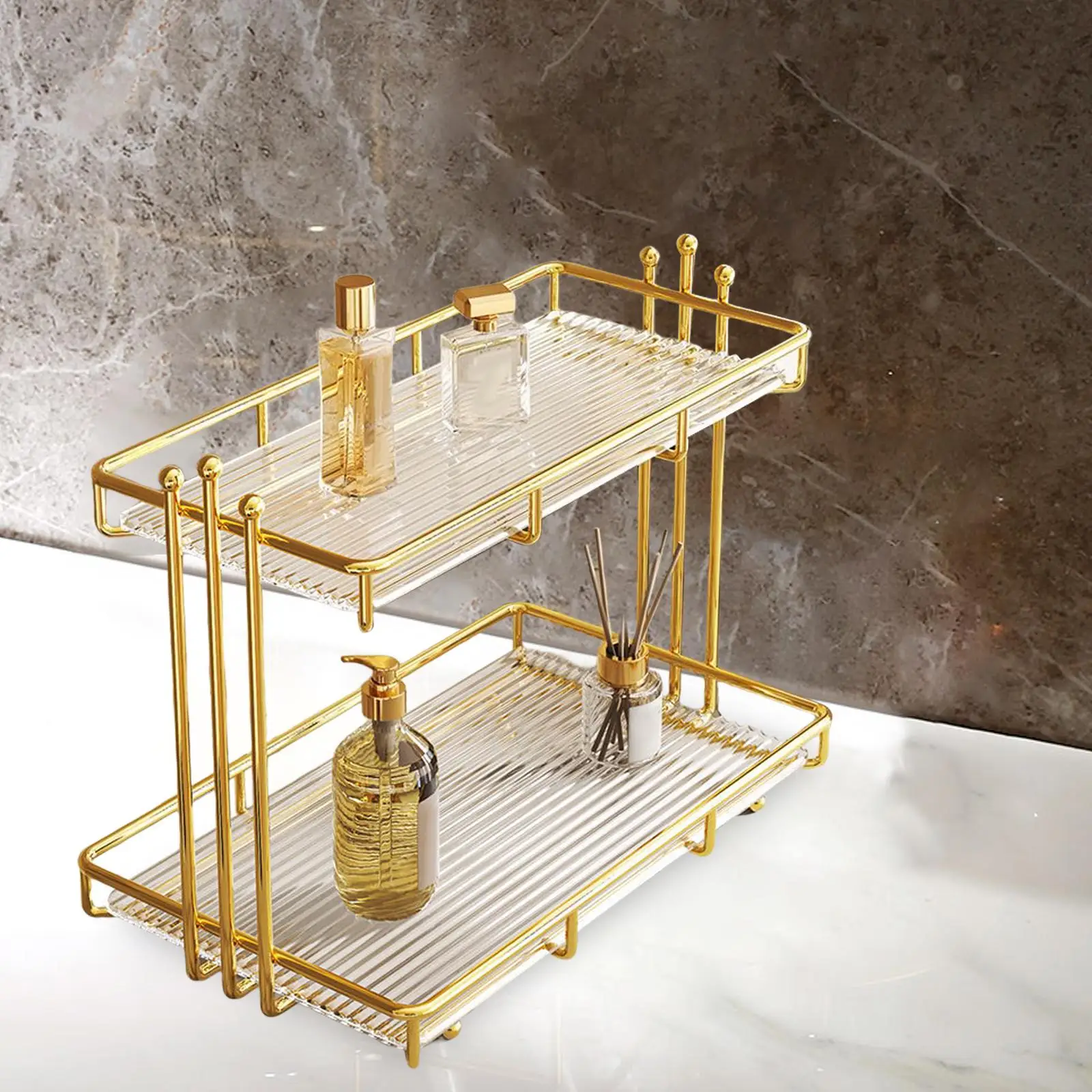 Gold Makeup Organiser Storage Jewelry Holder Cosmetics Holder Souvenir Stand Shelf Display for Dresser Desk Necklace Bathroom