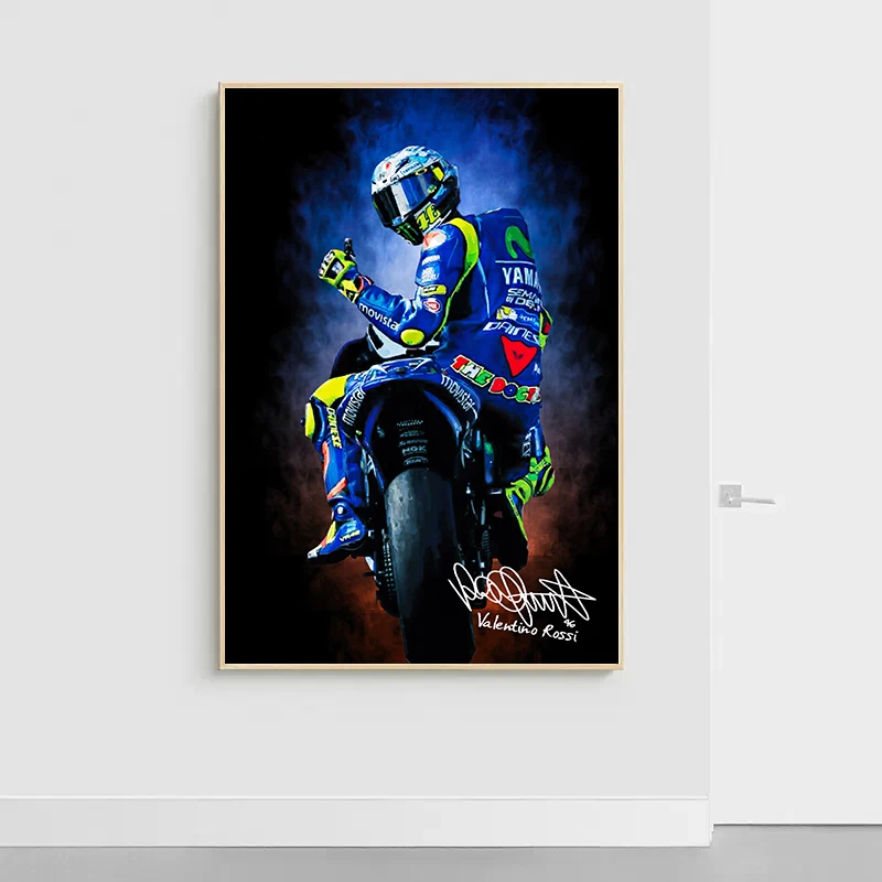 Sports Car Racer Portrait HD Print Wall Art Prints And Paintings`Watercolor Motorcycle Racer Valentino Rossies Canvas Poster