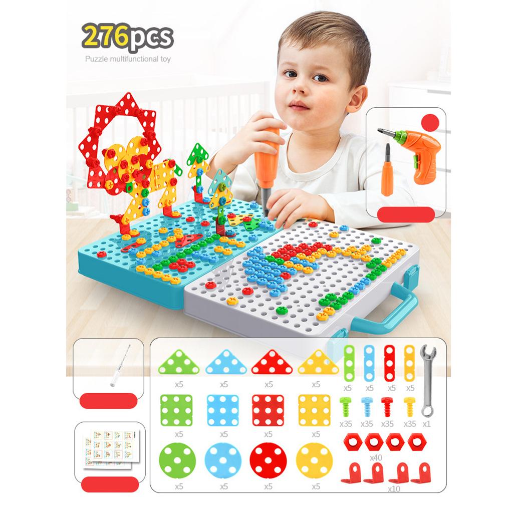 Mosaic Drill Set Kids Montessori Toys Construction Toys Drill Design Puzzle Creative Toys Educational Toys for Kids Boys Girls