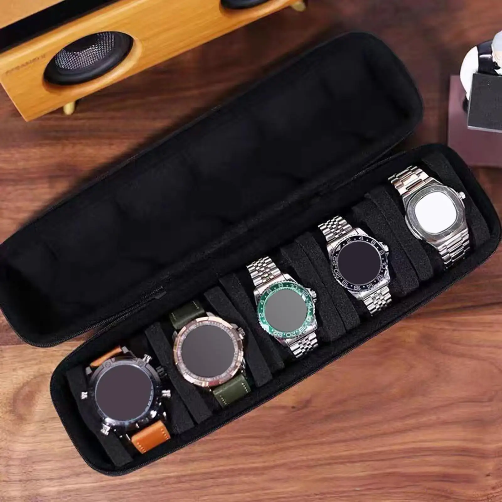 Travel 5 Slot Watch Roll Case, Fashion Large Capacity Space Saving Compact Durable
