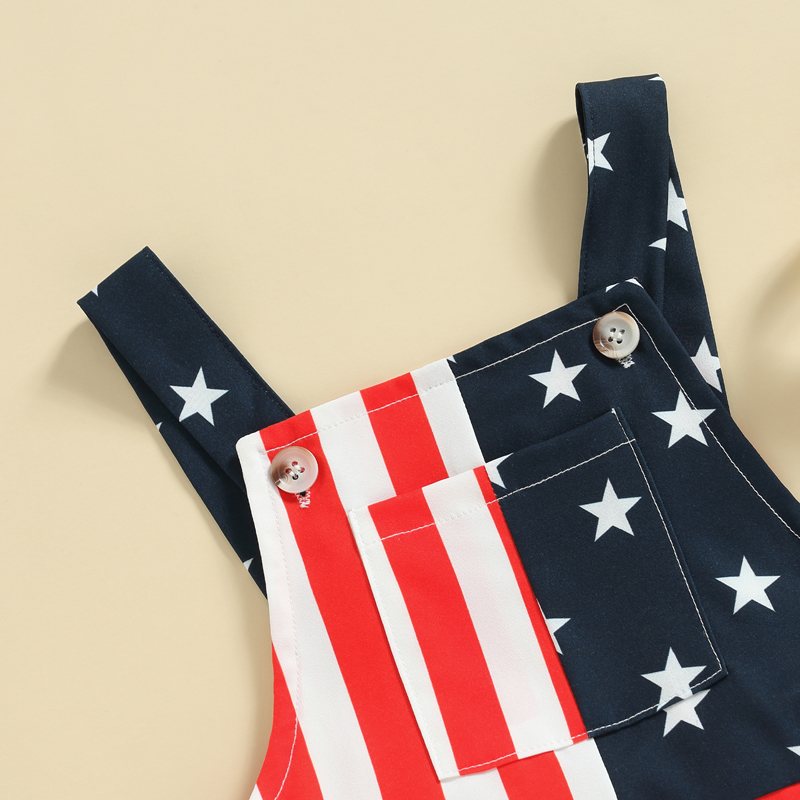 Toddler Boys Girls Summer Casual Jumpsuit Sleeveless Stripe Star Print Suspender Pants